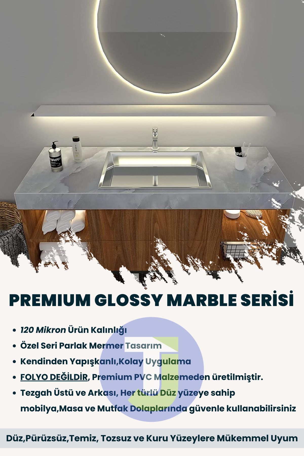 Technojet-Self-Adhesive Marble Pattern Foil Kitchen Bathroom Countertop Wall Covering 60Cmx300Cm 5