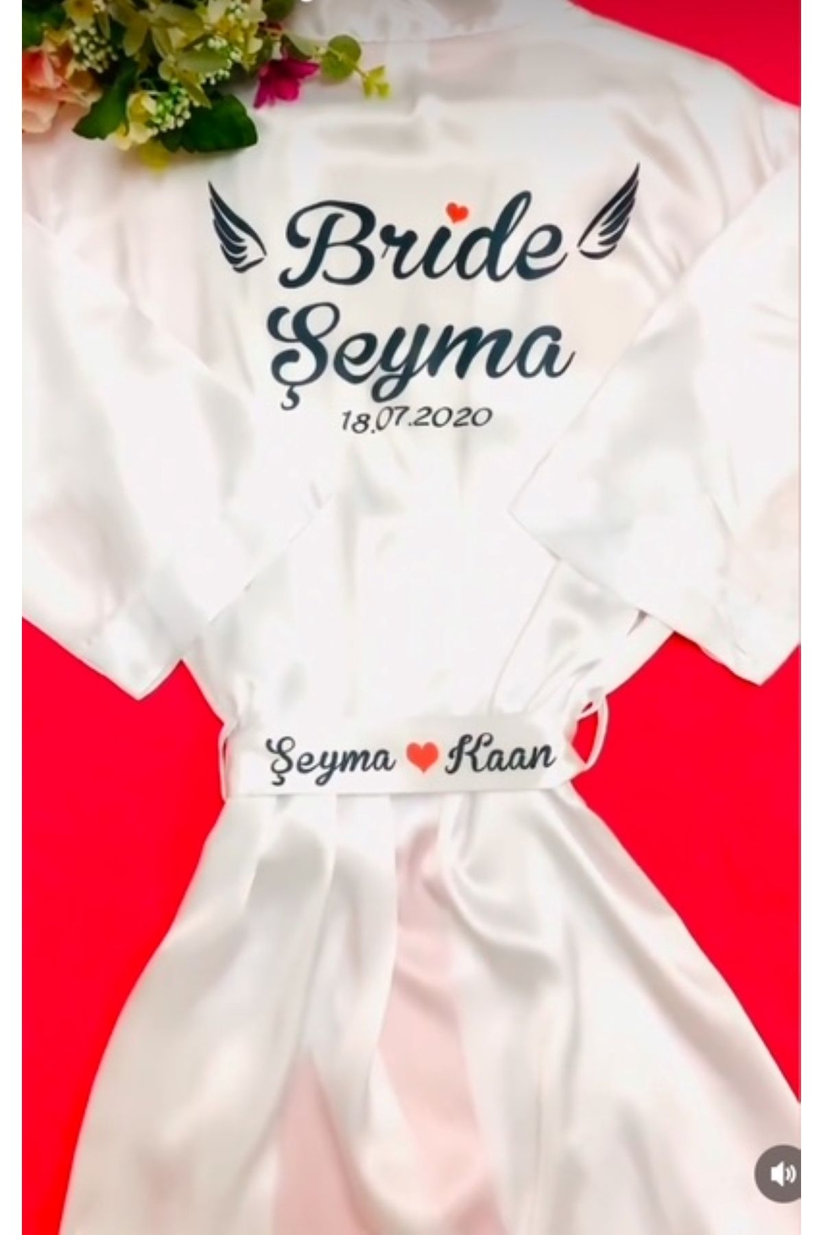 bridebyvictoria (İSMİNİZİ YAZIYORUZ) İsim Ve Kuşak Yazılı Melek Kanatlı Beyaz Gelin Sabahlığı