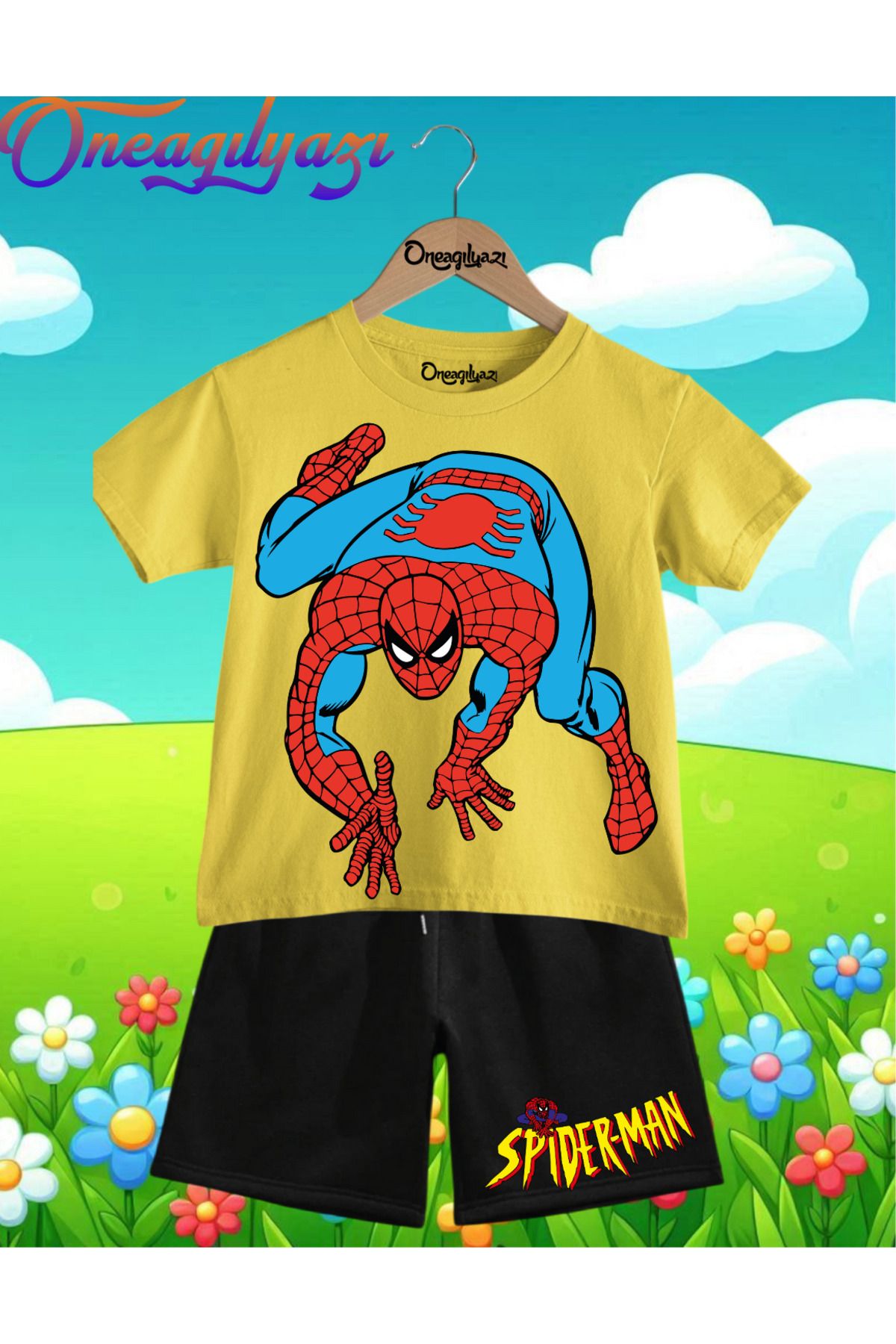 oneagılyazı-Spiderman Printed Children's Oversize T-Shirt and Shorts Set 1