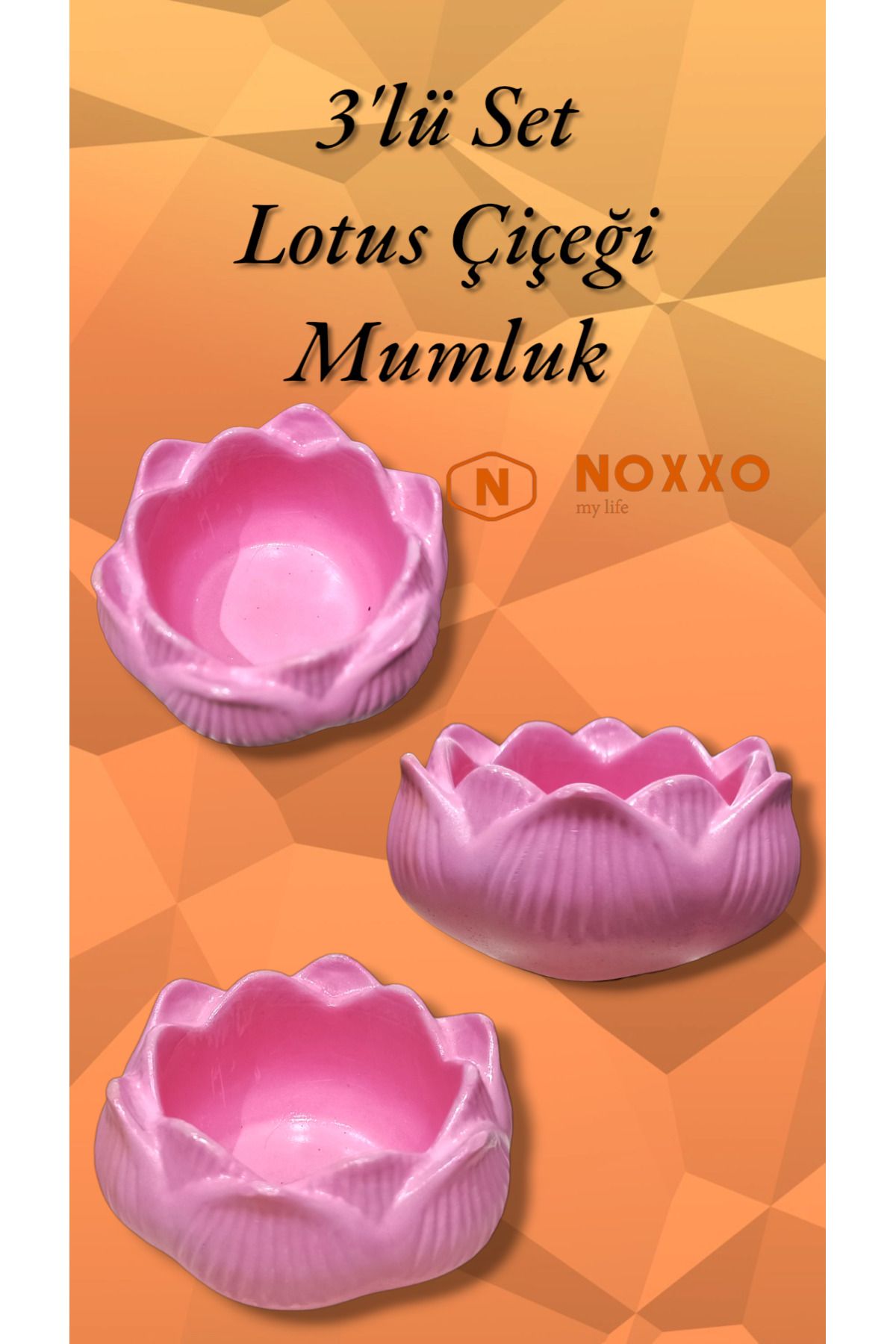 N NOXXO 3 lü Lotus Çiçeği Mumluk Seti - Dekoratif Tealight Mumluk Beton Pembe