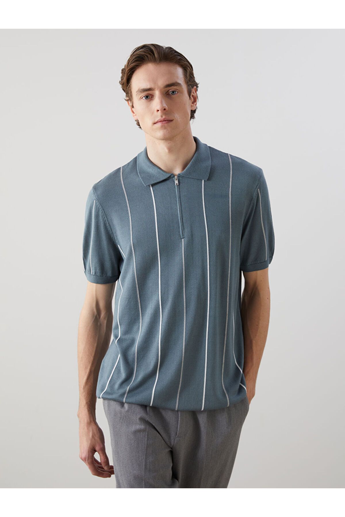 LC Waikiki Polo Yaka Kısa Kollu Çizgili Erkek Triko Kazak
