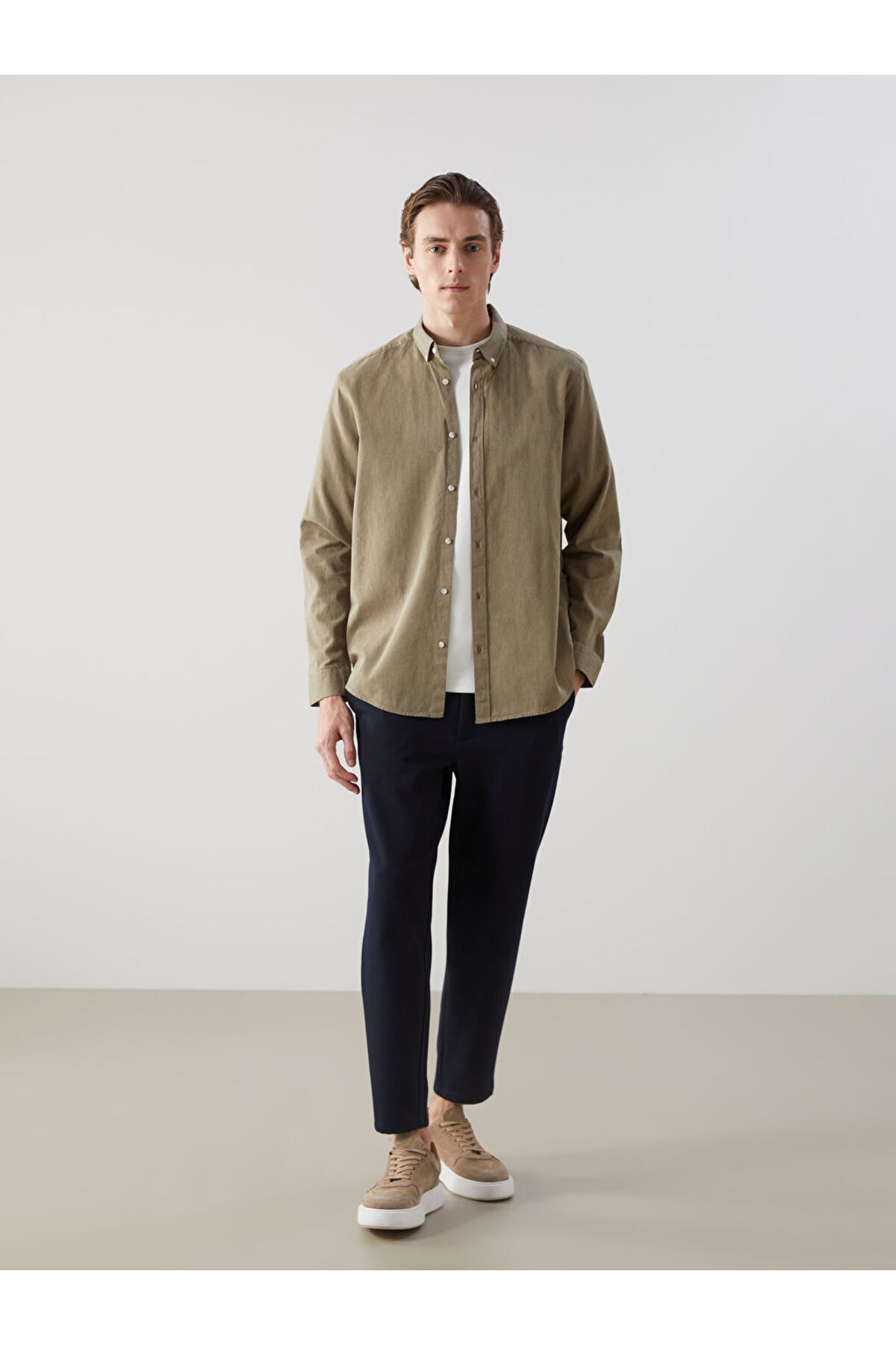 LC Waikiki-LCW Vision Slim Fit Langarm-Herrenhemd aus Leinenmischung 2
