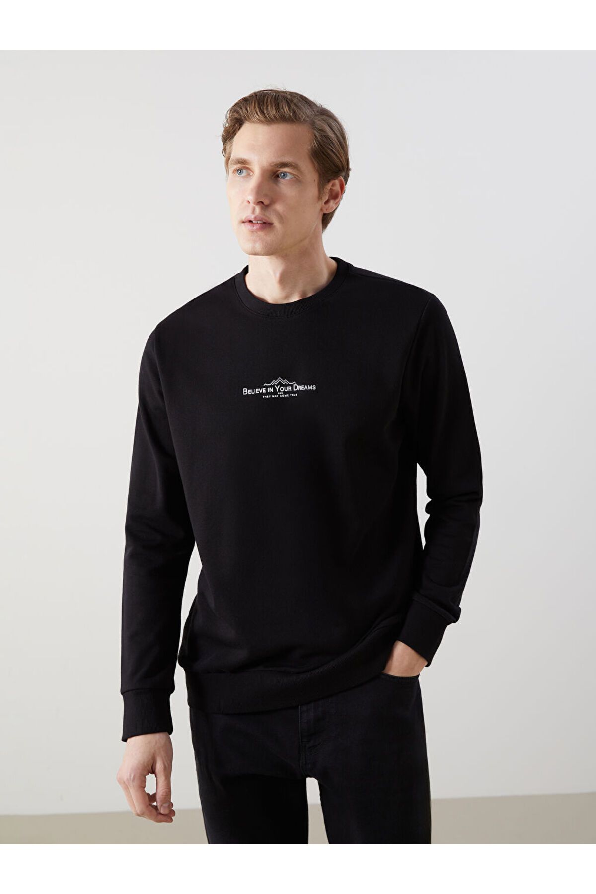 LC Waikiki Bisiklet Yaka Uzun Kollu Baskılı Erkek Sweatshirt