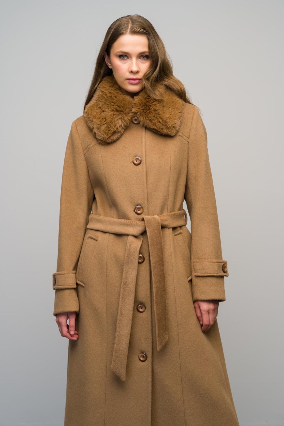 Olcay  Gömlek Yaka Çıkabilir Kürklü Büyük Beden Manto K. KAMEL 3071 - Görsel 3