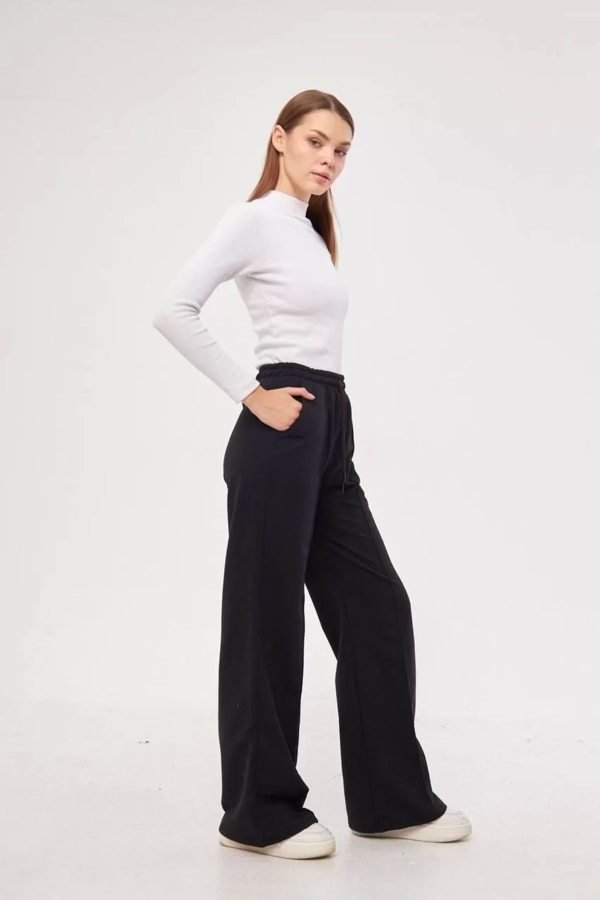 SaklıModa İki iplik Bol Paça Eşofman Pantalon - Siyah