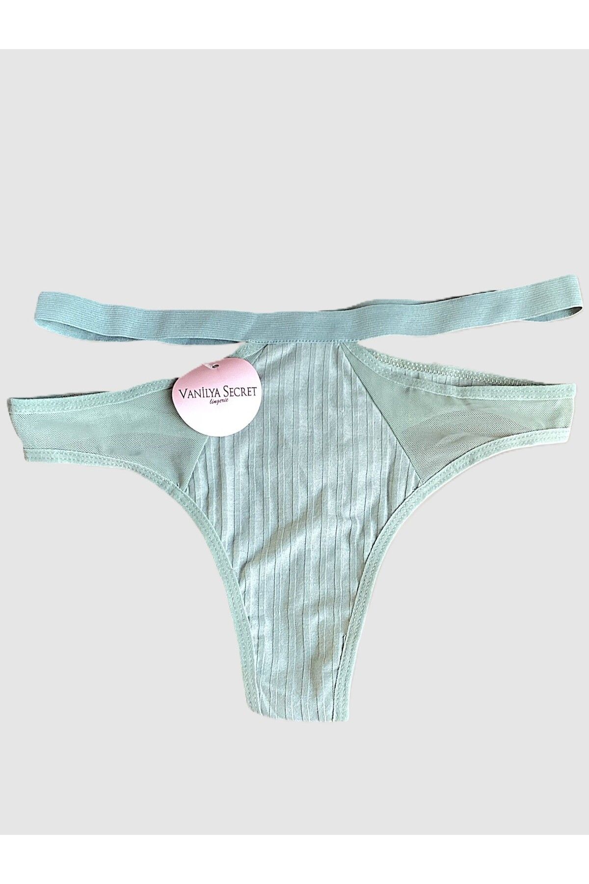 Vanilya Secret-Mint Green Cotton Elastic Waist Thong Panties 2