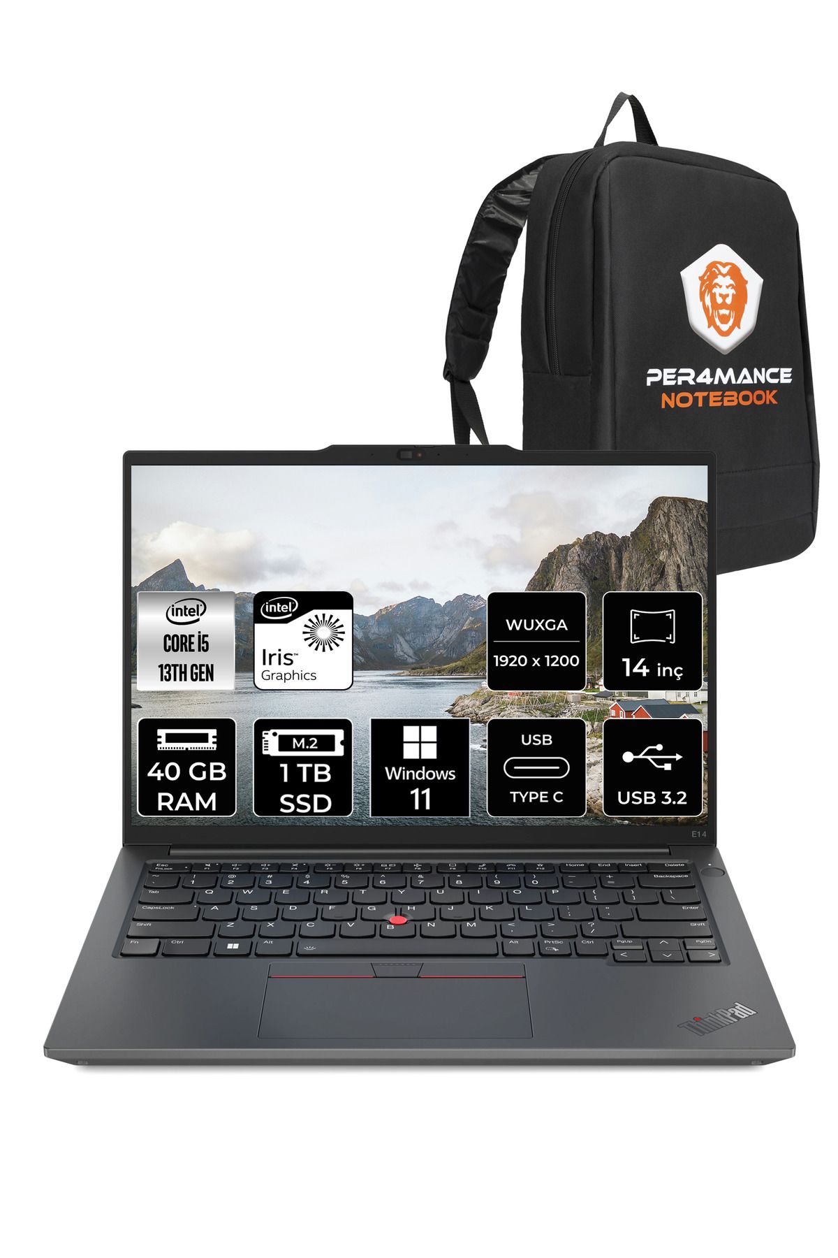 LENOVO ThinkPad E14 G5 i5 1335U 40GB 1TB SSD WUXGA 14'' W11HOME Dizüstü Bilgisayar & PER4 ÇANTA