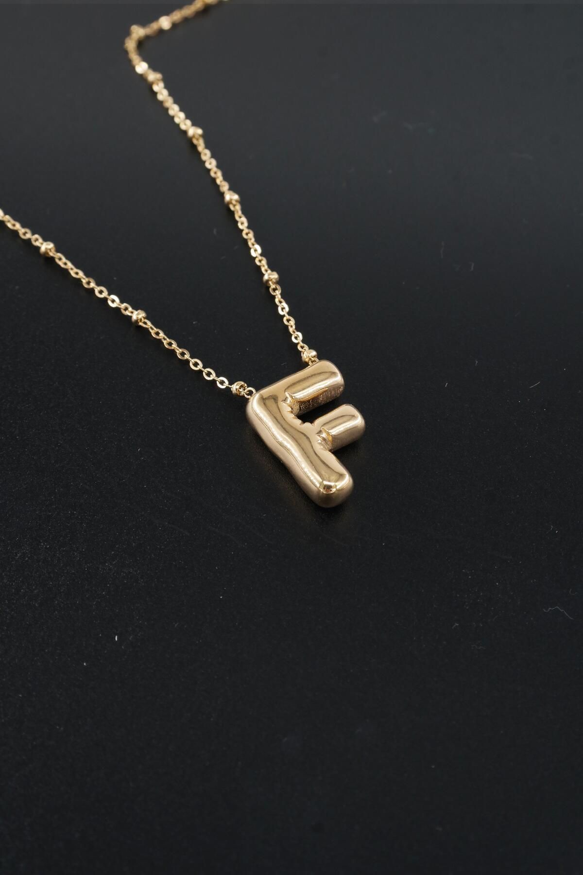 By Zeyna Aksesuar-Women's 316 L Stainless Steel Balloon Letter Necklace F 1