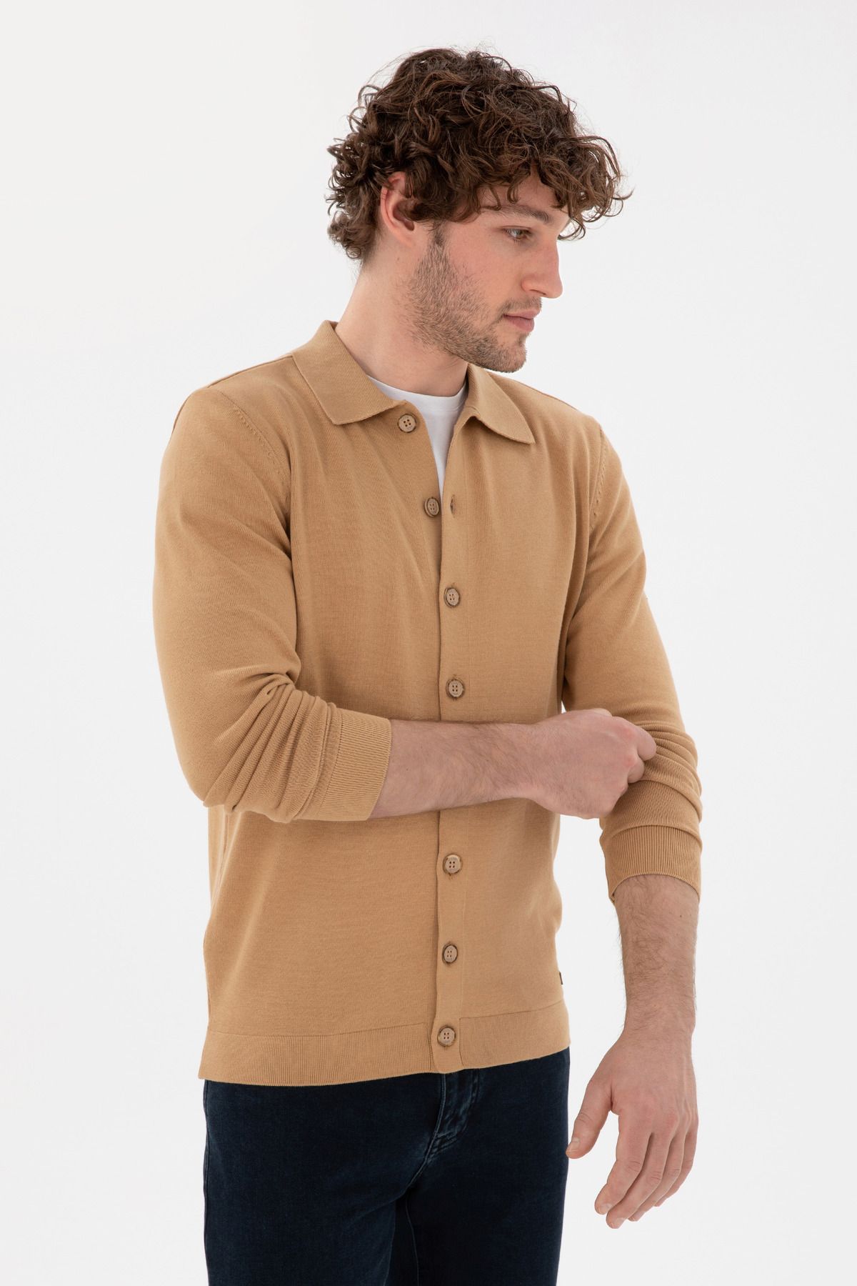 U.S. Polo Assn. Erkek Camel Basic Triko Hırka 50298272-VR015