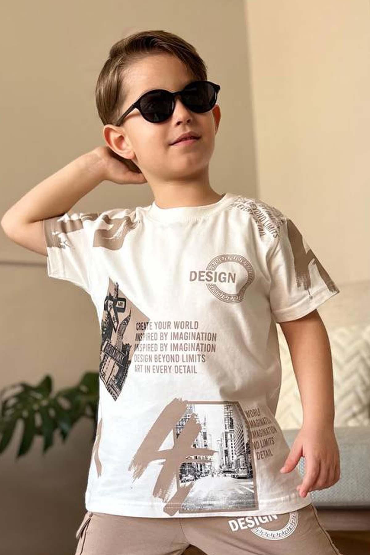Riccotarz-Σετ αθλητικής φόρμας Boy's Cargo Pocket και σχέδιο με στάμπα μπεζ 2