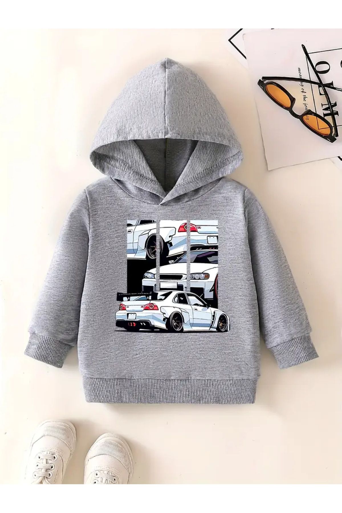 PENTHİLUS Spor Araba Grafik Baskı, Bebek Erkek Modası Rahat Yuvarlak Yaka Bağcıklı Kapüşonlu Sweatshirt