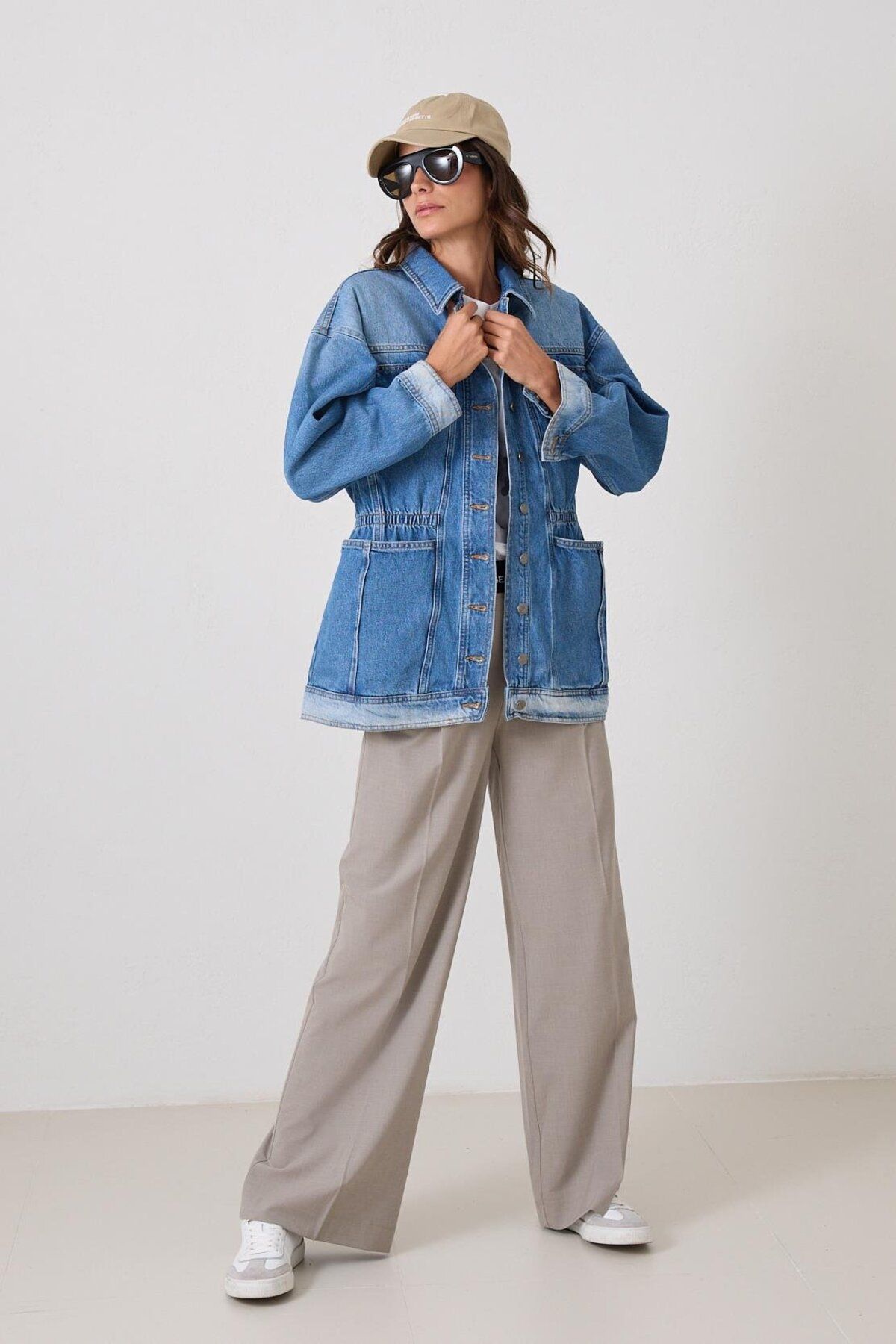 Setre-Blue Jeans Jacket with Drawstring Waist and Seated Pocket Detail 2