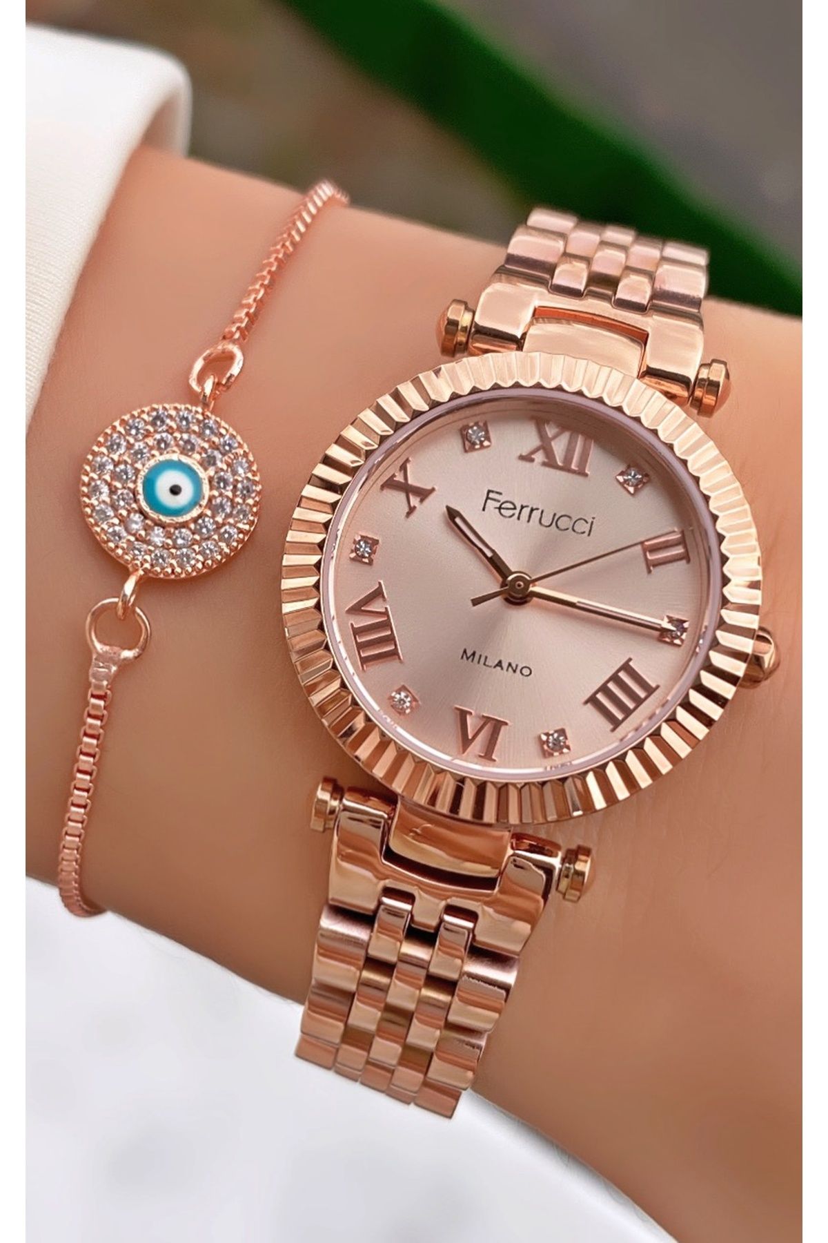 Ferrucci Ferruci Marka Rose Gold Renk Küçük Kasa 2 Yıl Garantili Kadın Kol Saati - Bileklik Hediyeli