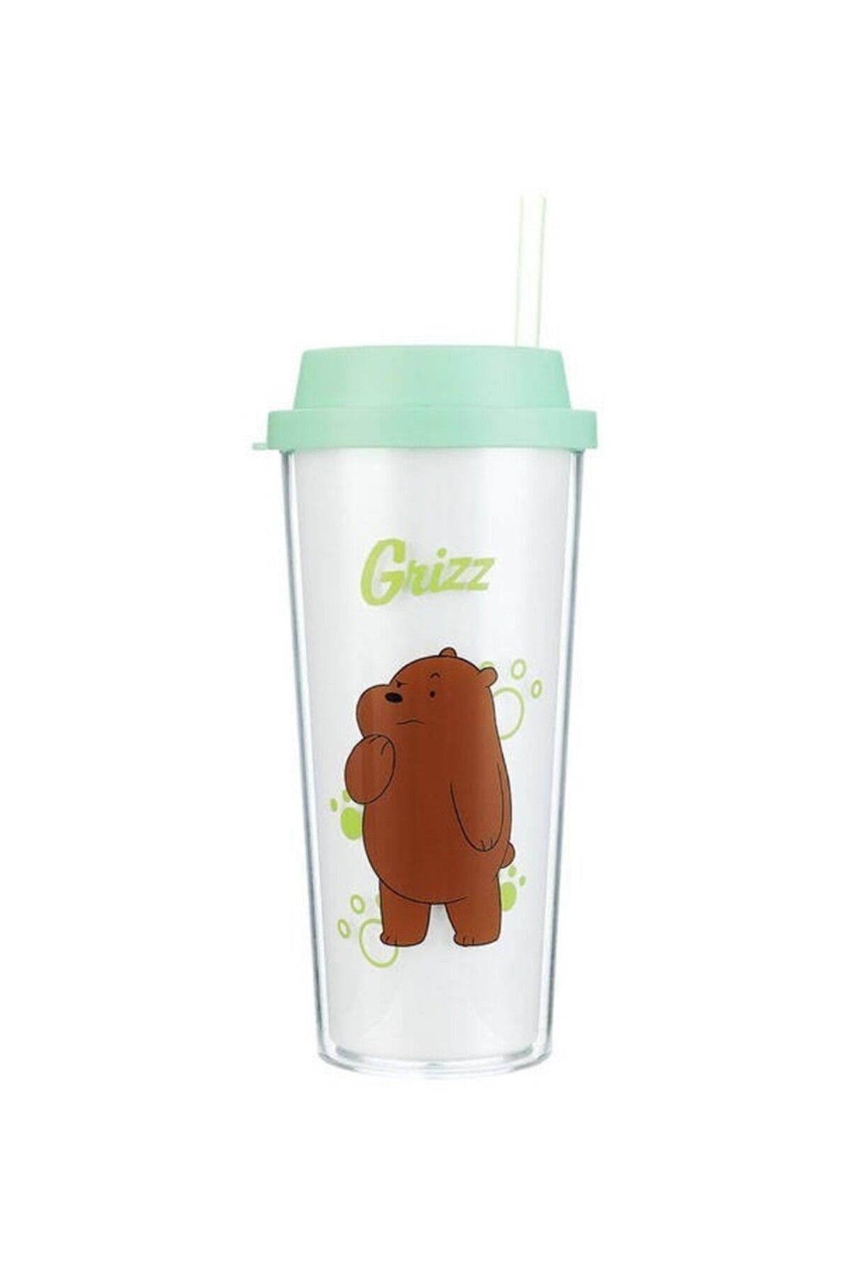 Miniso We Bare Bears Çift Katlı Pipetli Şişe 550Ml - Boz Ayı