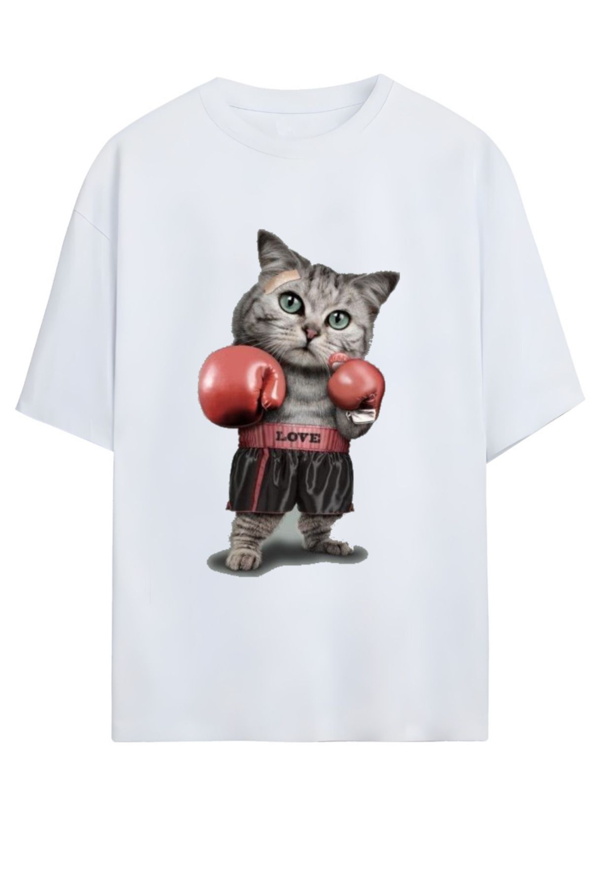 MAGORS CUTE BOXER CAT YÜKSEK BASKI KALİTELİ UNISEX YENİ SEZON OVERSIZE PAMUKLU  T-SHIRT