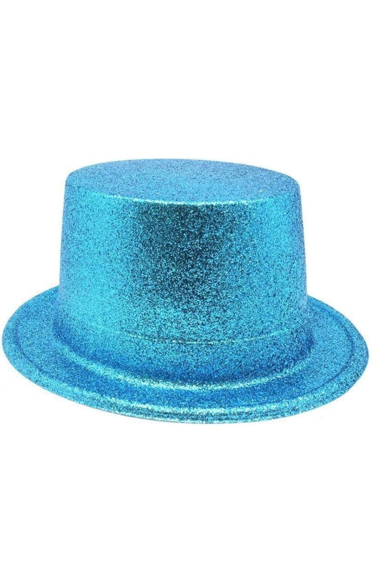 PAZAR DÜNYASI Floresan Mavi Renk Simli Uzun Fötr Melon Şapka 12 Cm