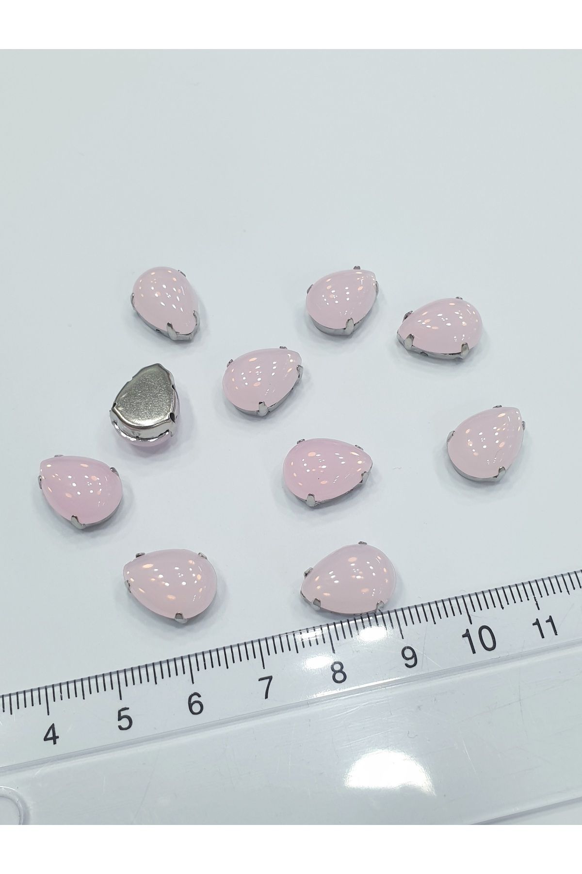 CRYSTALSHOP Kasalı Taş - Buzlu Pembe 10*14 Mm Damla ( 50 Adet )