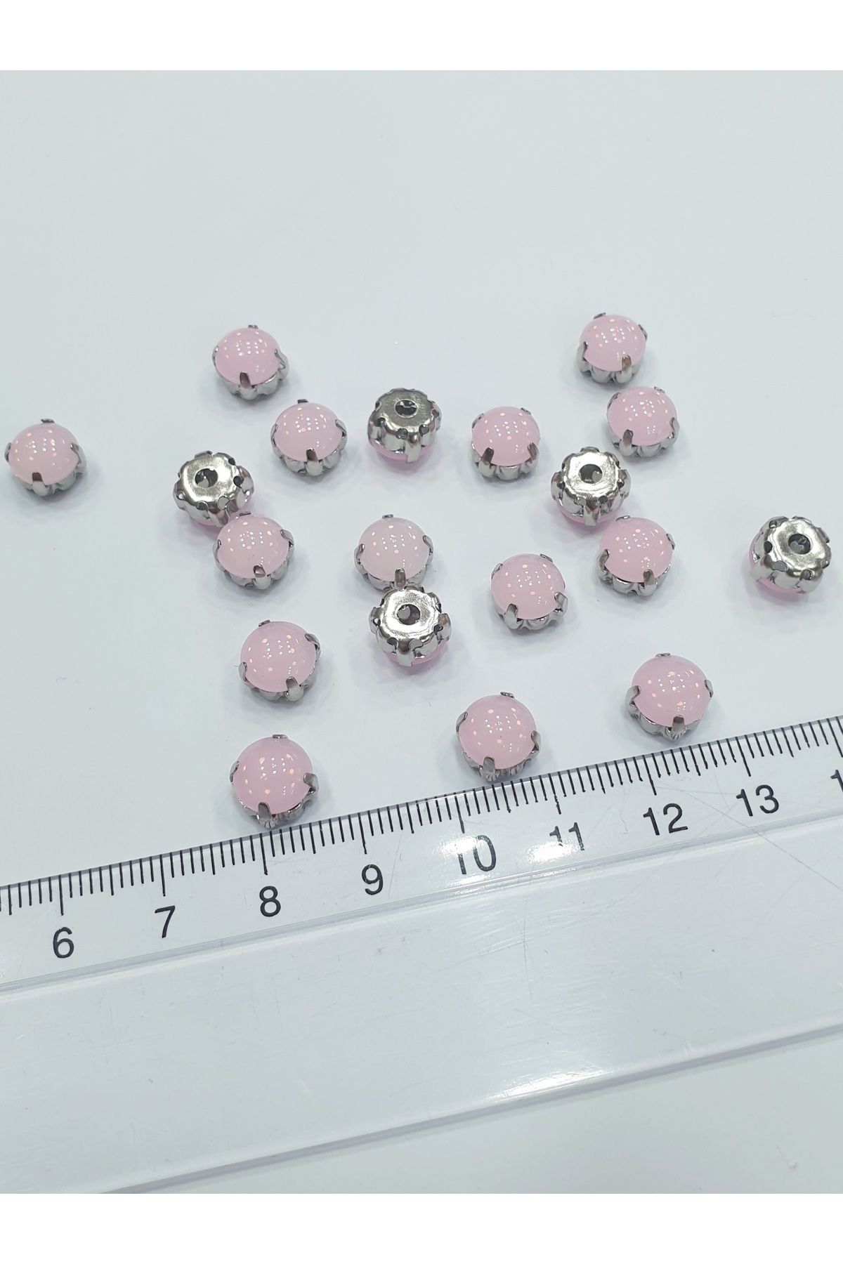 CRYSTALSHOP Kasalı Taş - Buzlu Pembe 8 Mm Yuvarlak ( 50 Adet )