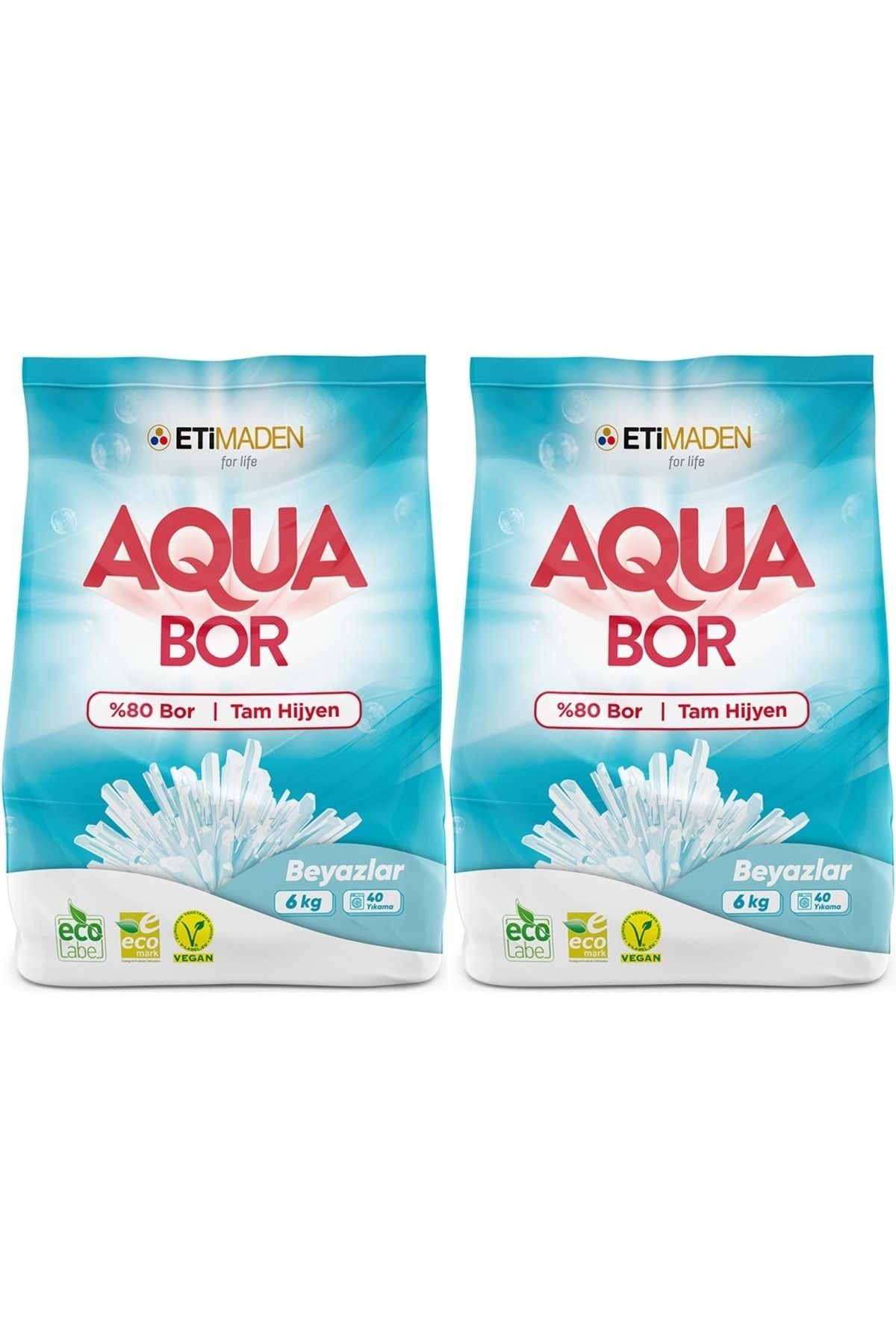 Aquabor Matik Toz Çamaşır Deterjanı 12kg (BEYAZLAR IÇİN) 80 Yıkama (2PK*6KG)