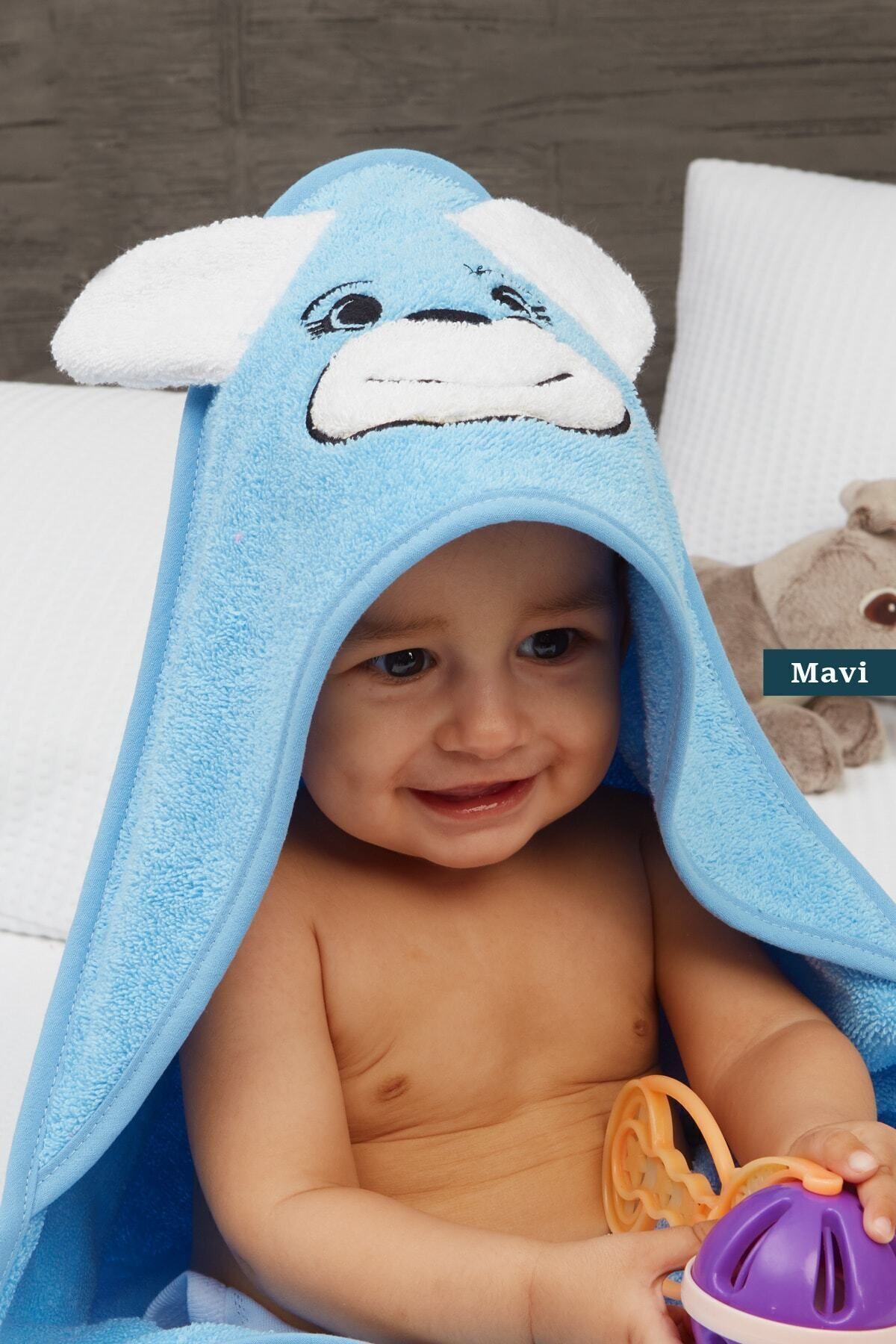 Mislina Home Pupy Bear Pamuklu Kapşonlu Kız-erkek Yenidoğan Bebek Kundak Havlusu Nakış Işlemeli Mavi 100x100cm fotoğrafı 4 (önizleme)