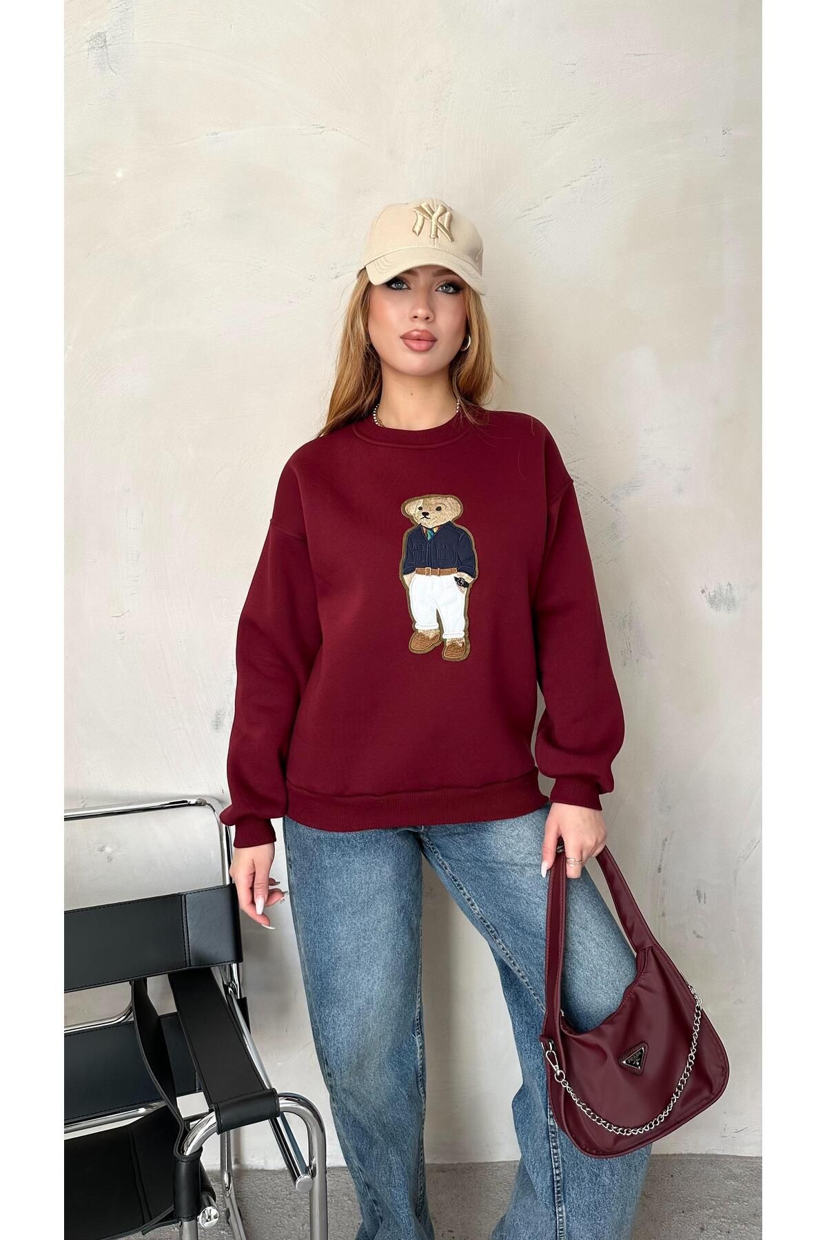 Angel Mia Ayıcık Detay Sweatshirt Bordo