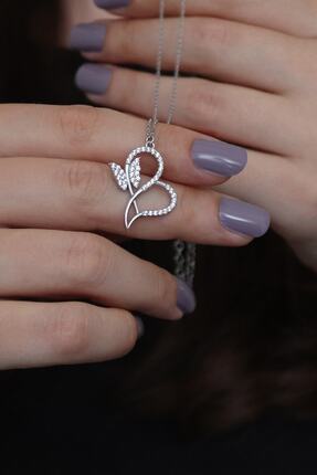 Parmas Design Kalp Ve Kelebek Tasarım Kadın 925 Ayar Gümüş Kolye