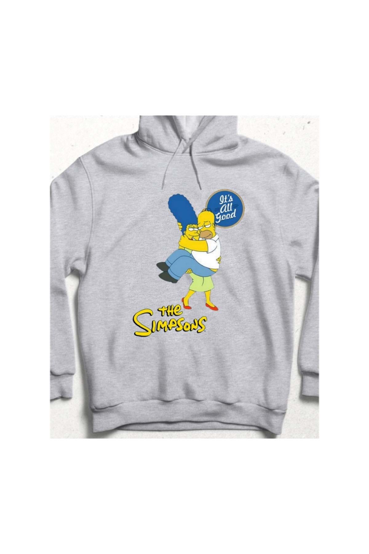 HENA DİZAYN Simpsons Aşkı Hoodie Unisex Sweatshirt Gri