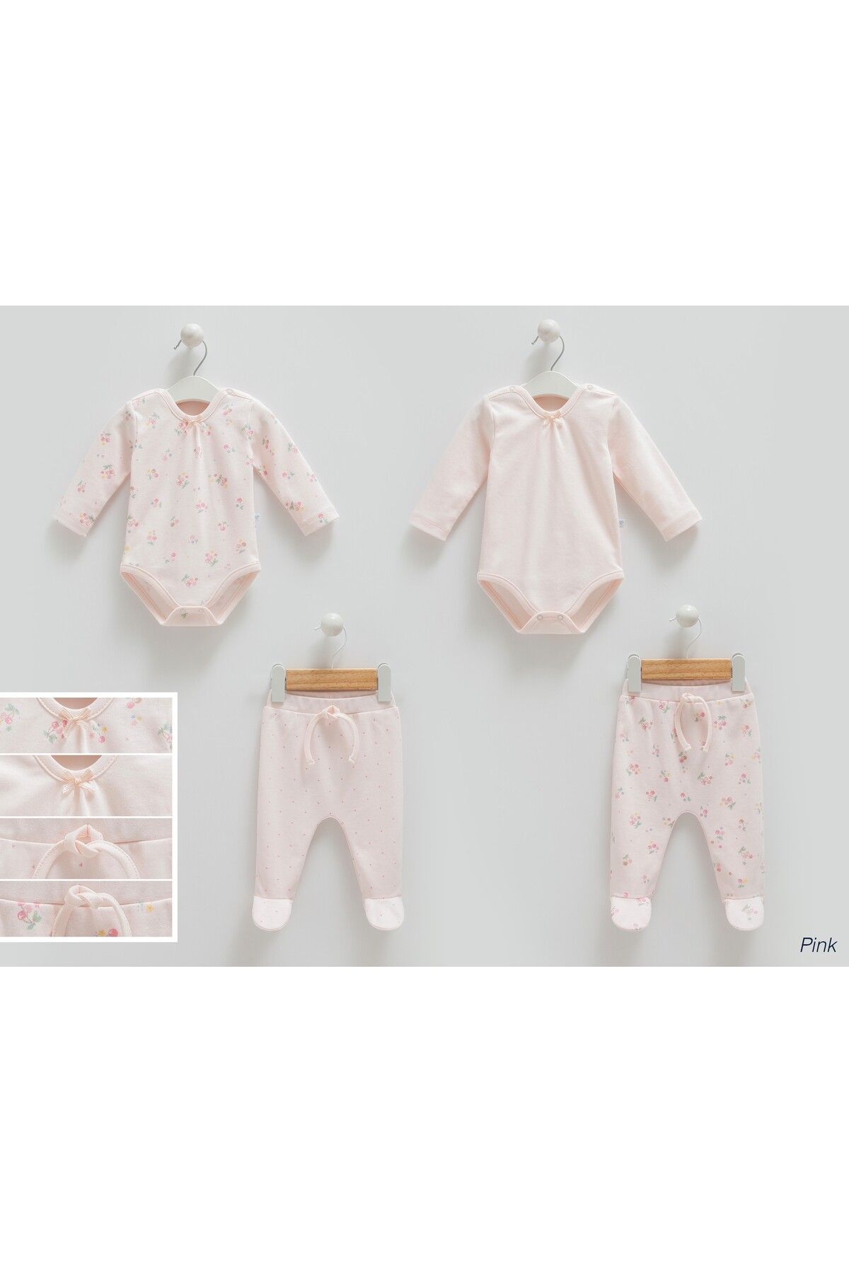 Caramell KIZ BEBEK 4'LÜ SET (2ADET BODY 2 ADET PANTOLON) %100 PAMUK 1-3 AY