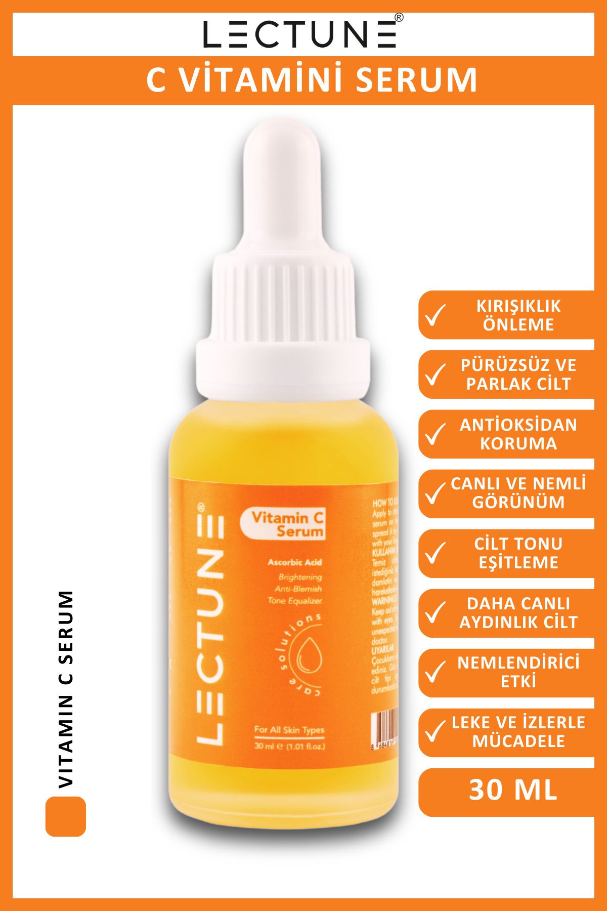 LECTUNE C Vitamini Serum | Aydınlatıcı Ton Eşitleyici Leke Karşıtı Cilt Bakım Serumu 30 ml