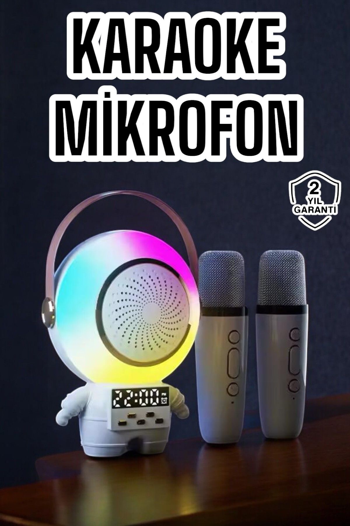 UCUZTEKNO Çift Mikrofonlu Karaoke Mikrofon Bluetooth Bağlantılı Dijital Göstergeli