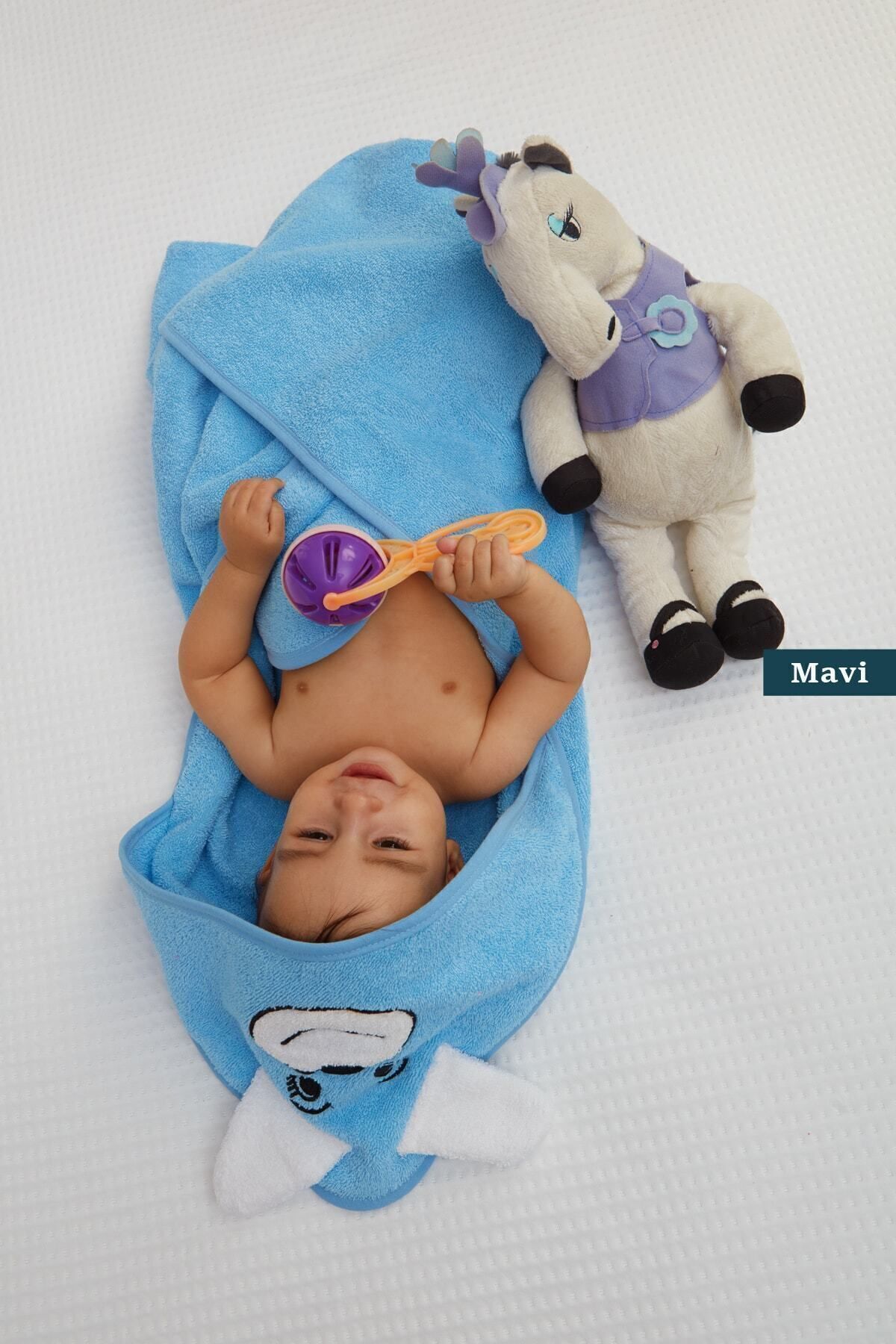 Mislina Home Pupy Bear Pamuklu Kapşonlu Kız-erkek Yenidoğan Bebek Kundak Havlusu Nakış Işlemeli Mavi 100x100cm fotoğrafı 3 (önizleme)
