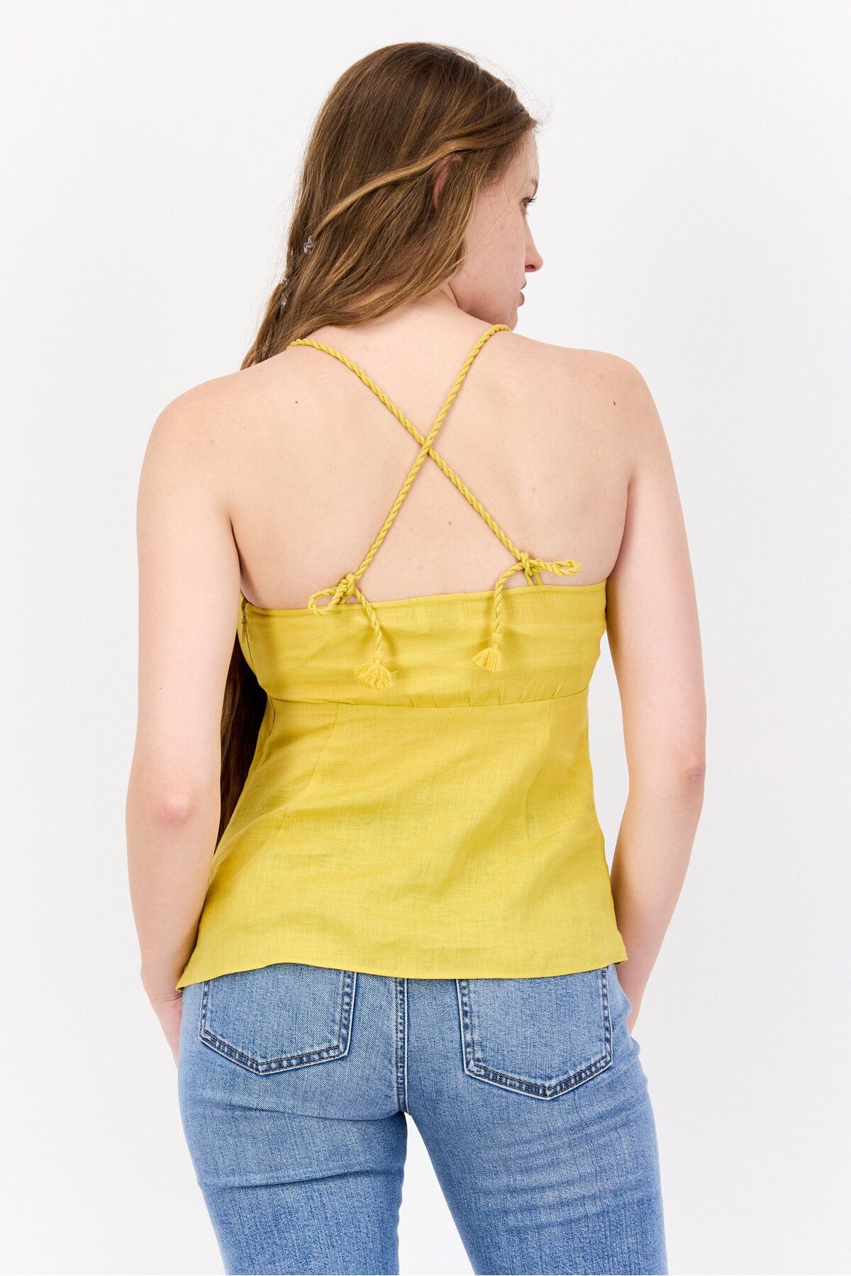 Scotch & Soda-Women V-Neck Sleeveless Plain Top, Yellow 3