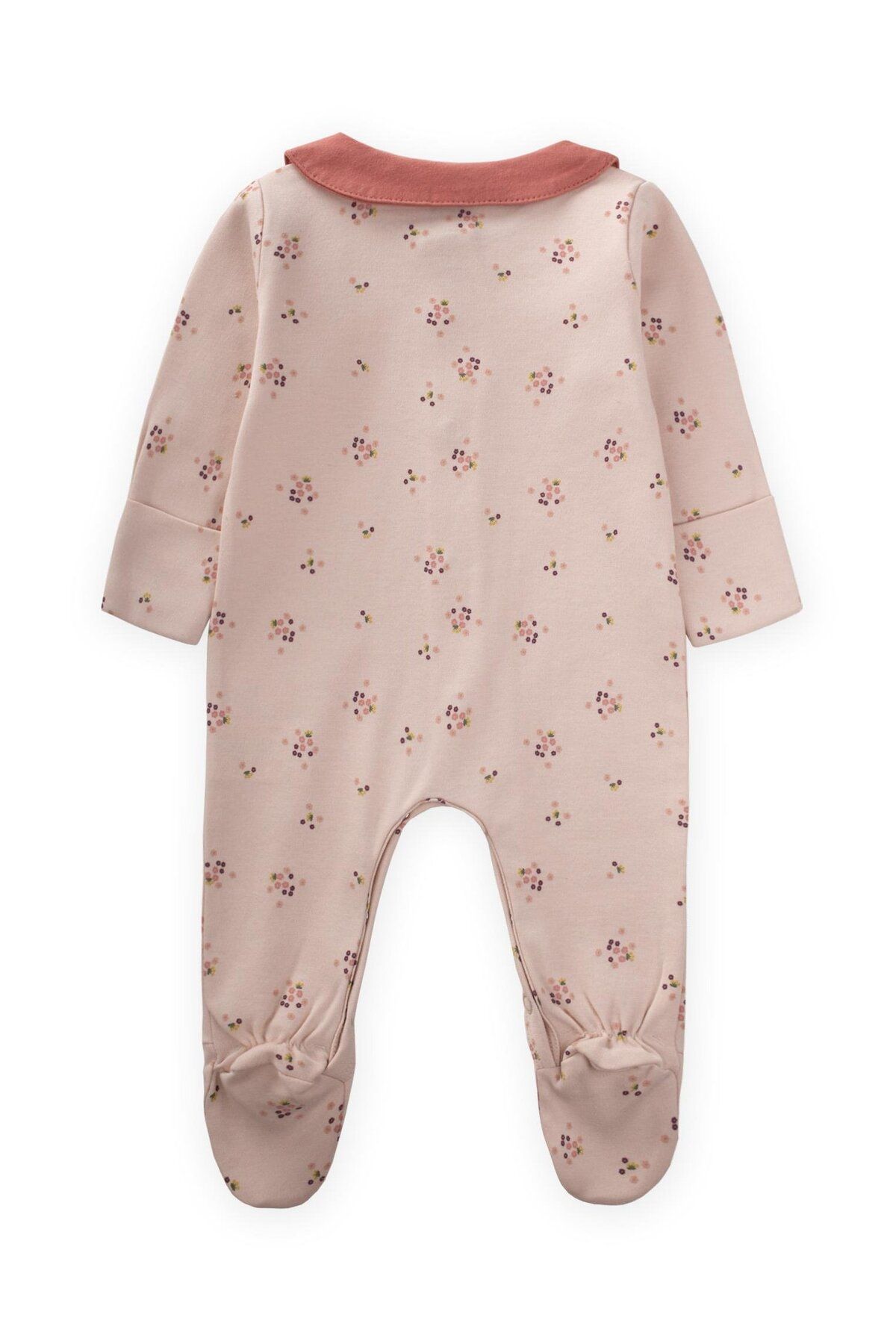 Cigit-0-9 Months Powder Pink Crispy Floral Print Baby Collar Jumpsuit 2