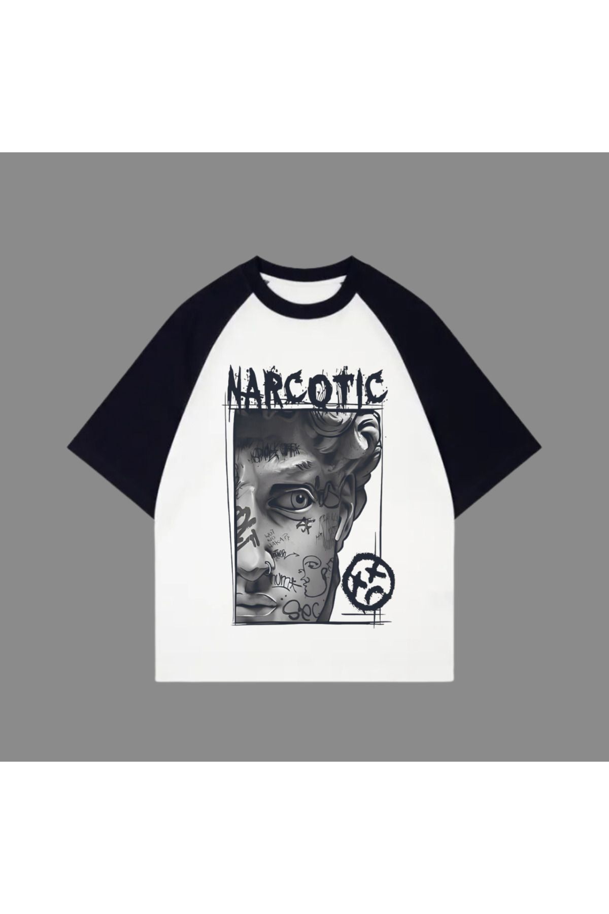 DEEFWEAR Very Kind   Beyaz Unisex Siyah Reglan Narco T-Shirt