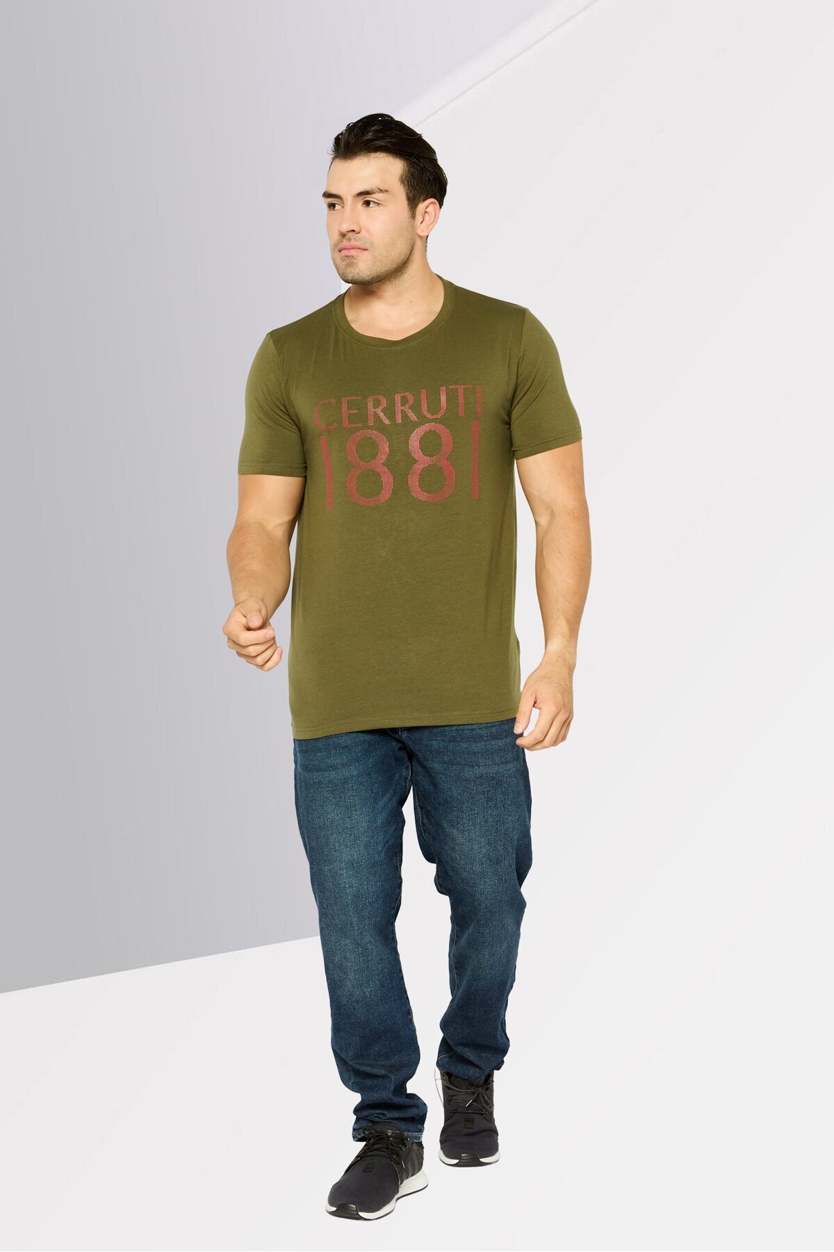 Cerruti 1881-Men Crew Neck Short Sleeve Brand Logo T-Shirt, Olive 2