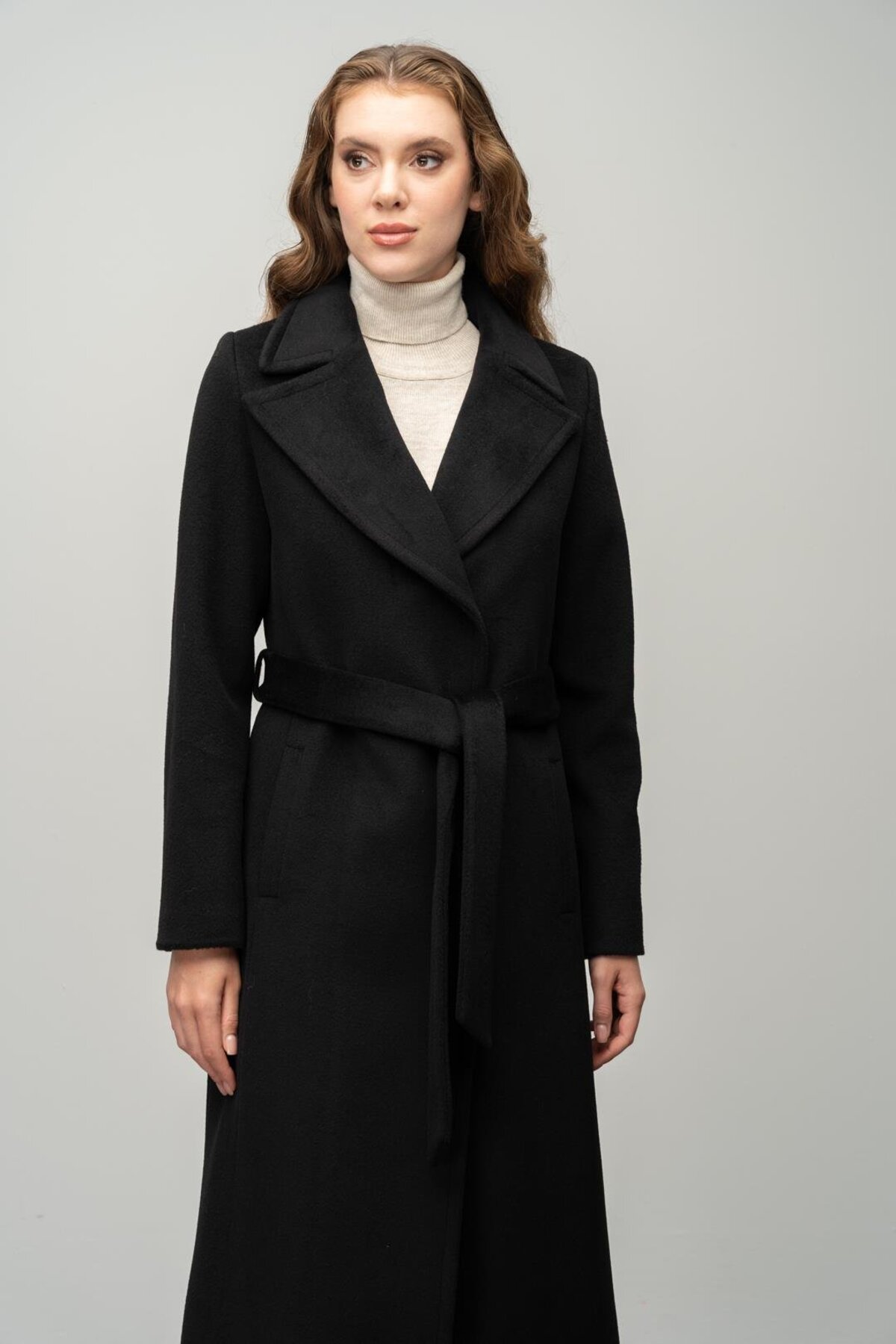 Olcay  Çıt Çıt Kapamalı Belden Bağlamalı Exclusive Kaban SİYAH 3057 - Görsel 3