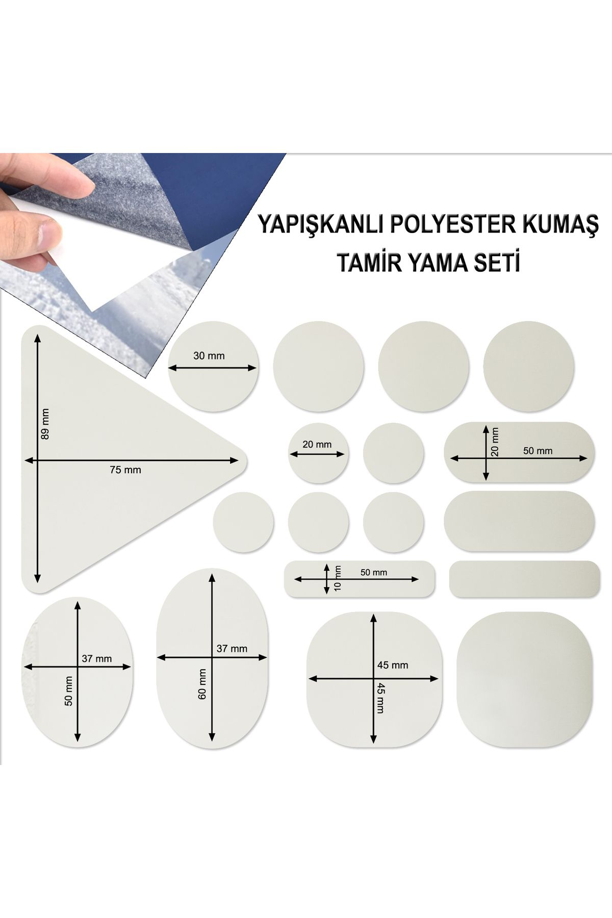 FIXALL ADHESIVE PRODUCTS Yapışkanlı Polyester Kumaş Mont Çadır Şemsiye Tamir Yaması 36 Adet Krem