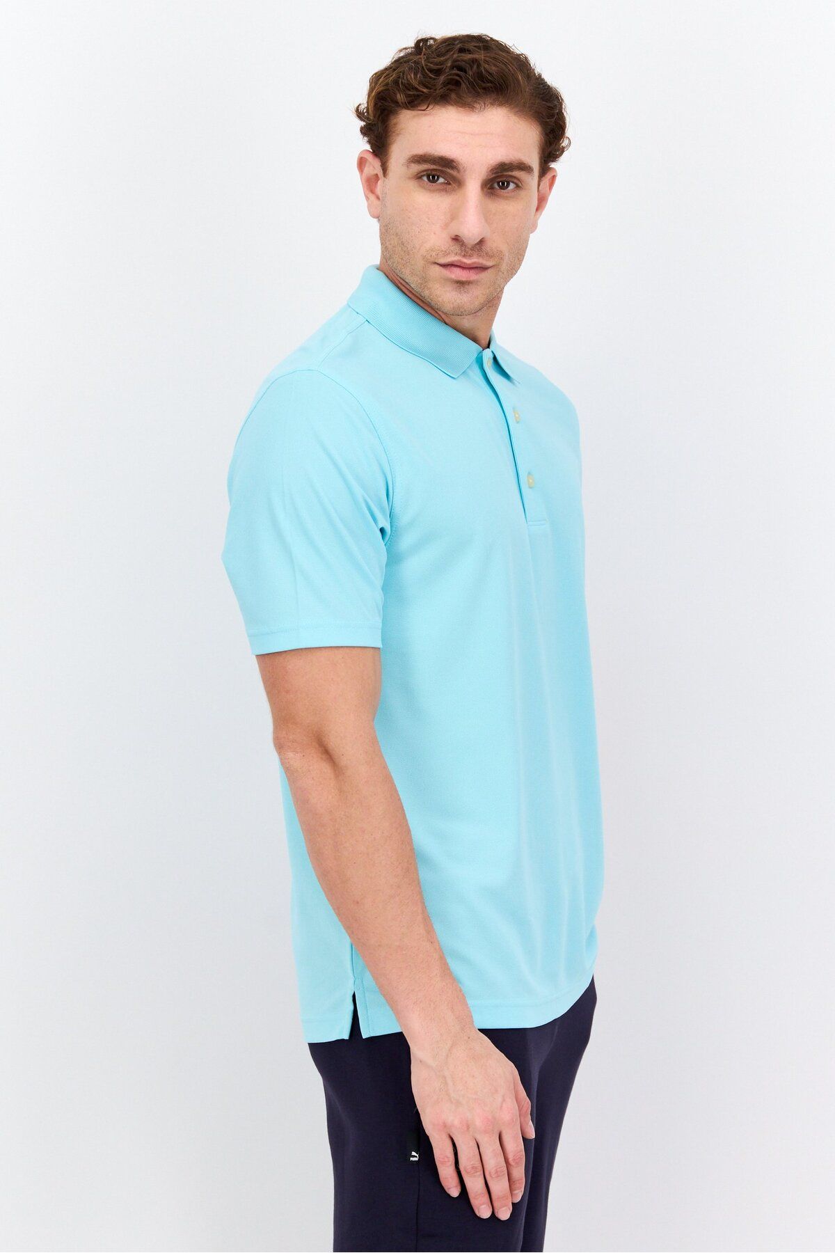 Greg Norman-Men Sportswear Fit Short Sleeve Training Polo Shirt, Turquoise 2