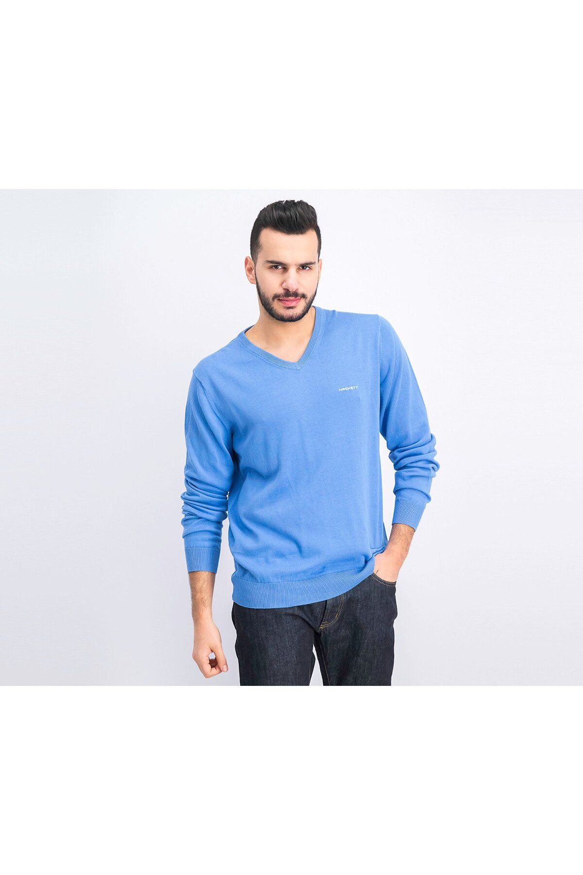 Hackett-Men V-neck Sweater, Yonder Blue 1