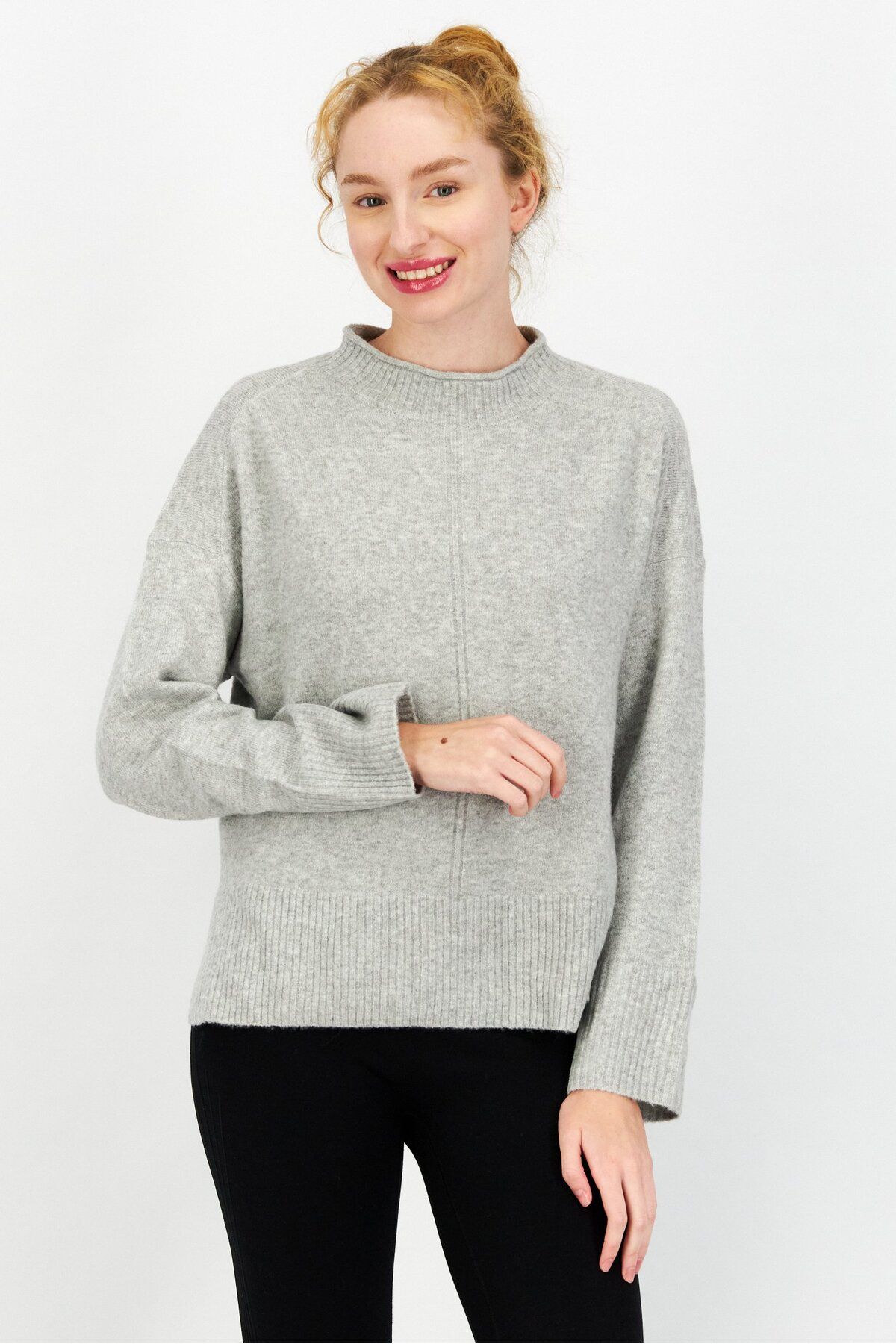 Esprit-Women High Neck Textured Sweater, Grey 1