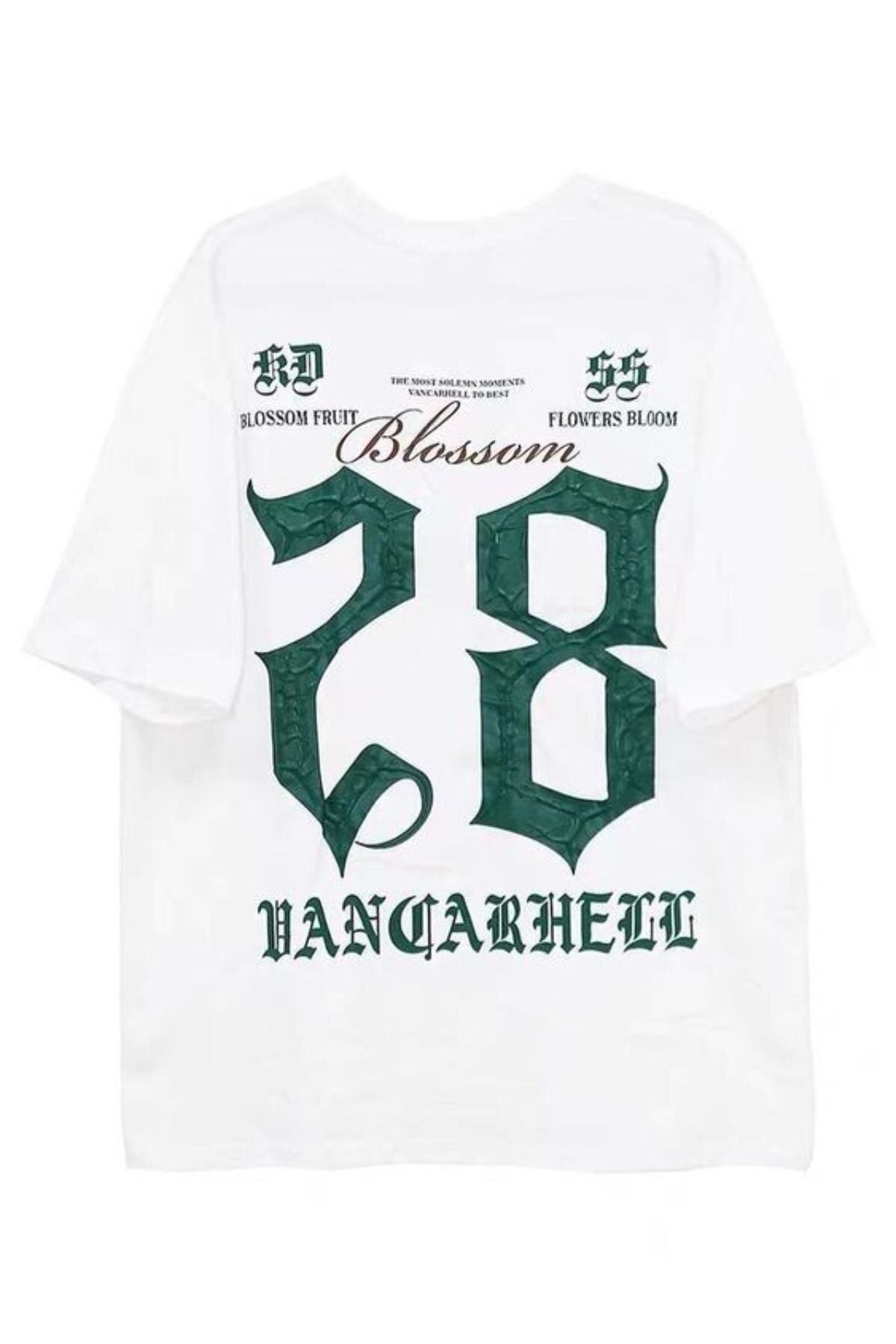 GIANTSTORE Unisex Beyaz Blossom 28 Baskılı Ovesize Bisiklet Yaka Tshirt
