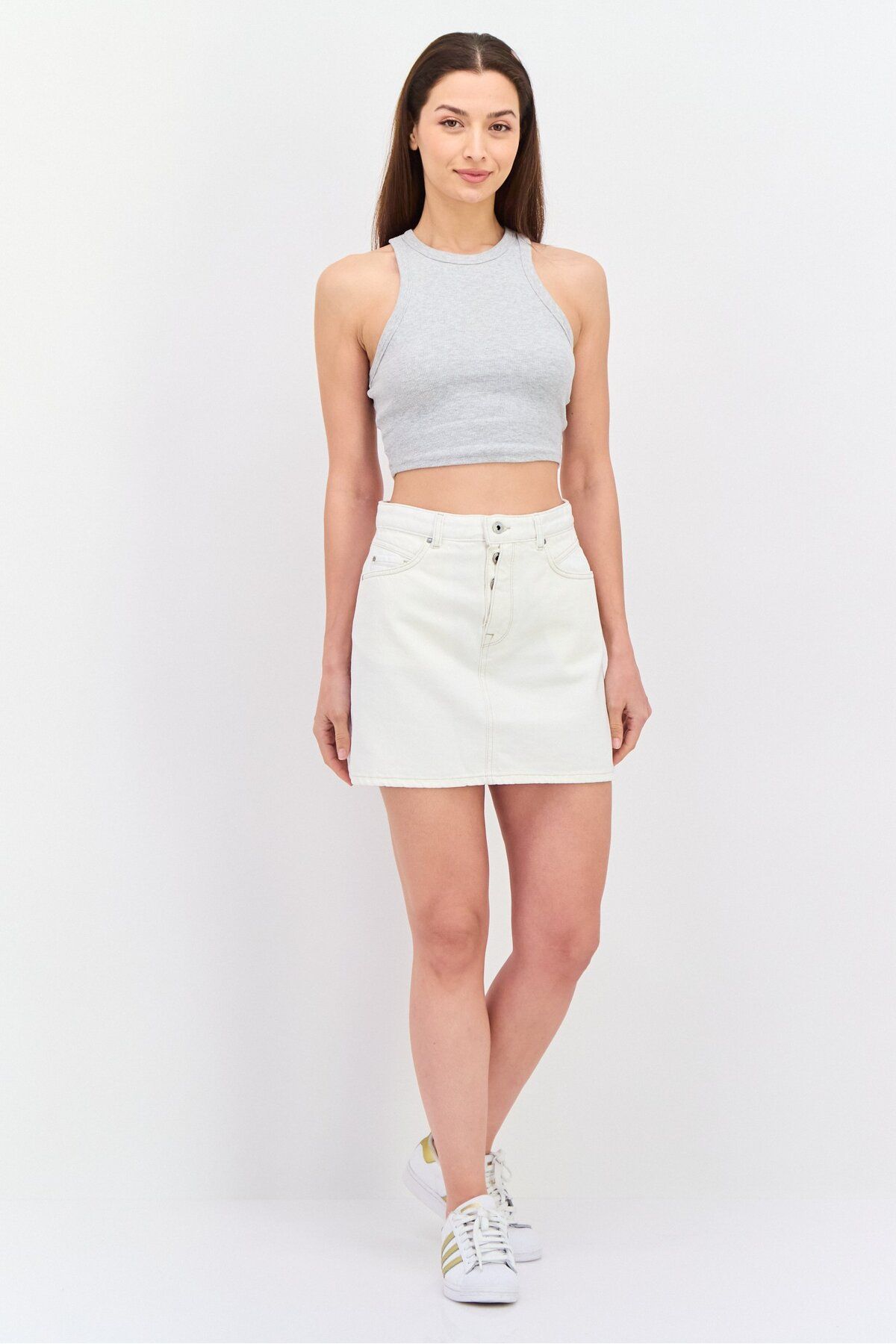 Pepe Jeans-Women Regular Fit Plain Denim Mini Skirt, Off White 4