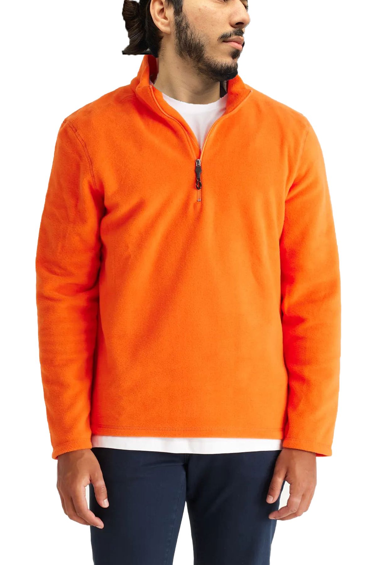 FATELLA Rahat Kalıp Dik Yaka Yarım Fermuarlı Soğuk Geçirmez Tüylenme Yapmayan Polar Sweatshirt