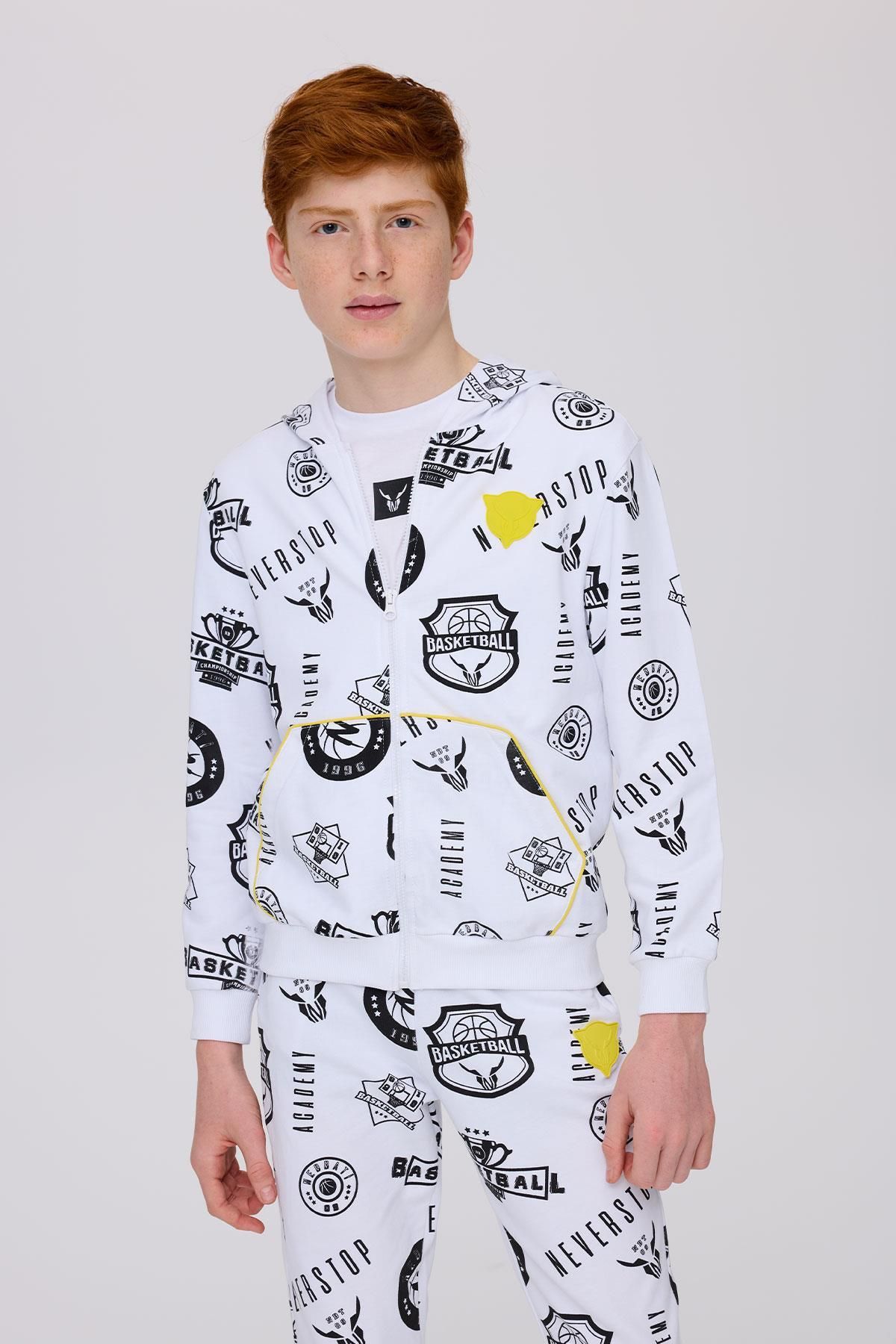 Nebbati-White Patterned Boy's Sweatshirt 3