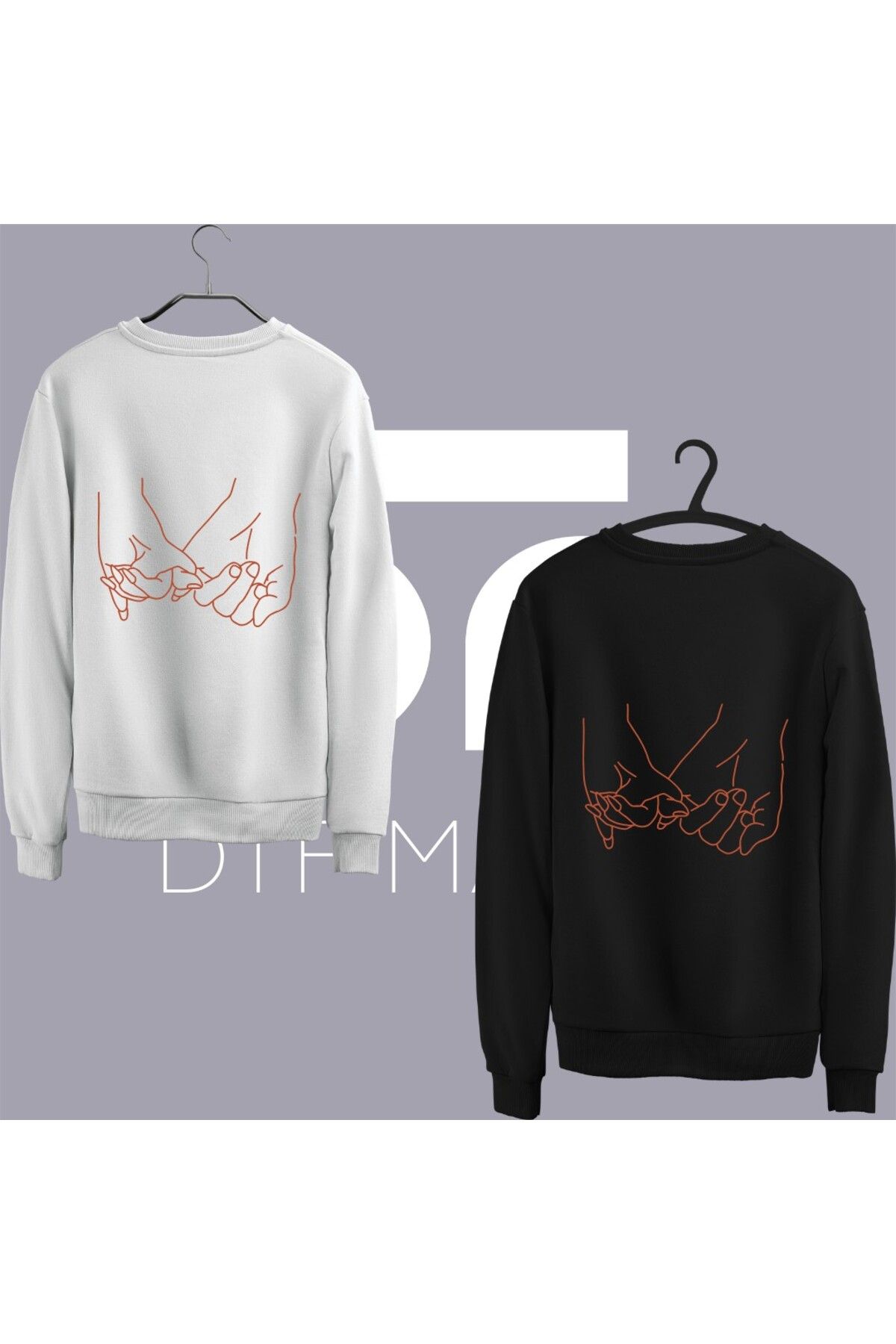 dtfmarkt 2'li "El Ele Tutuşma" Sırt Baskılı Sweatshirt