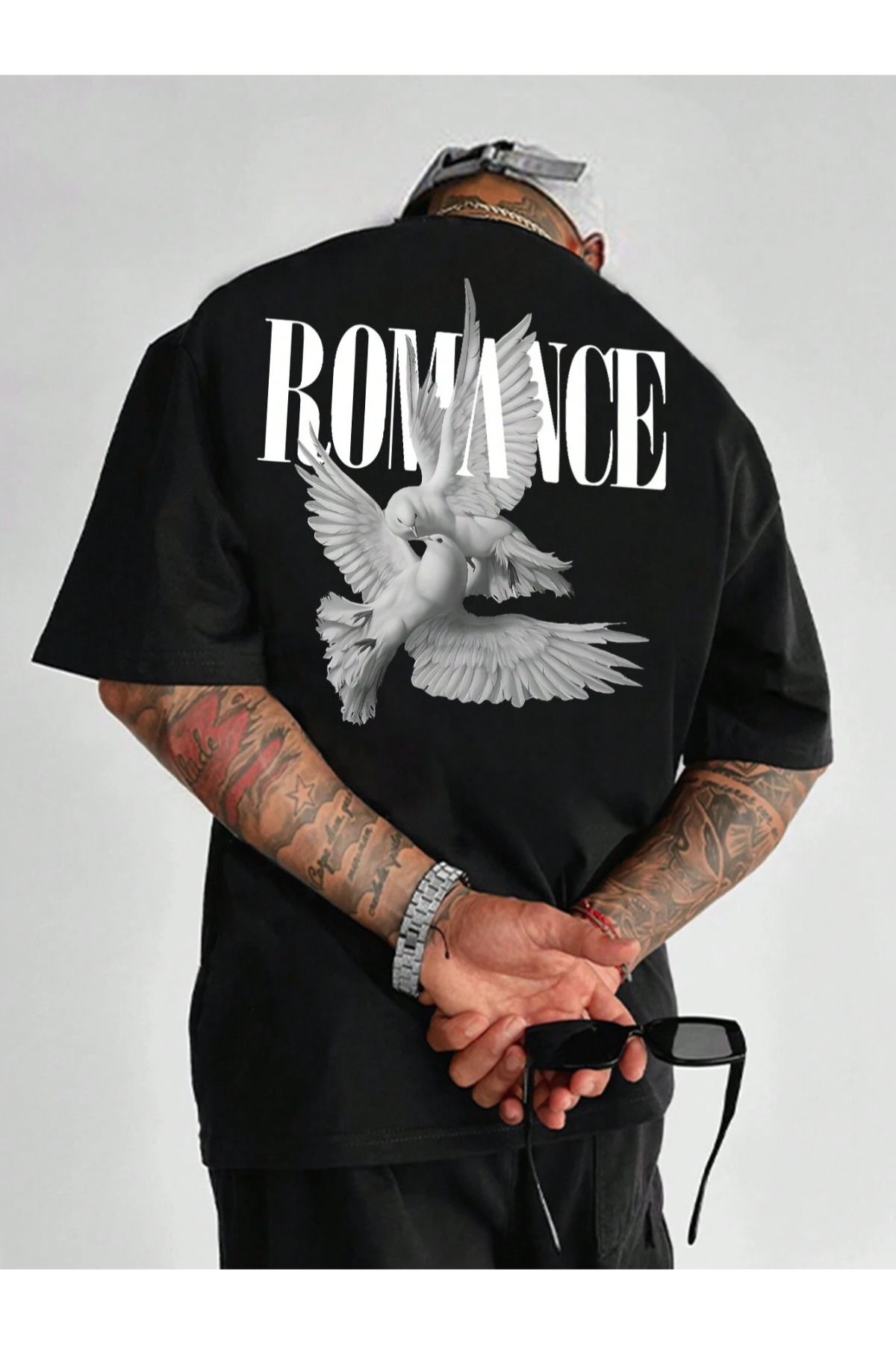 GIANTSTORE Romance Baskılı Oversize Siyah Erkek Tişört