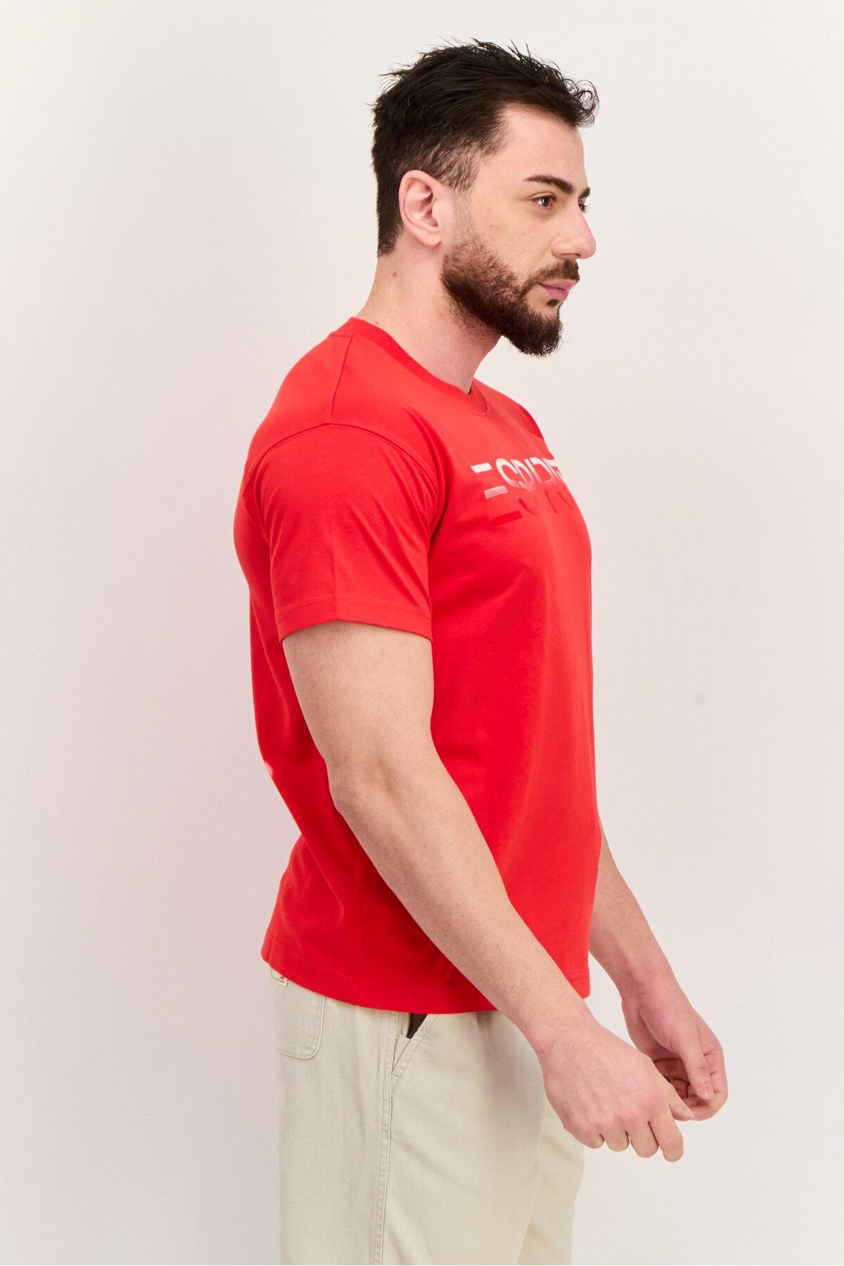 Esprit-Men Crew Neck Short Sleeves Brand Logo T-Shirt, Red 3
