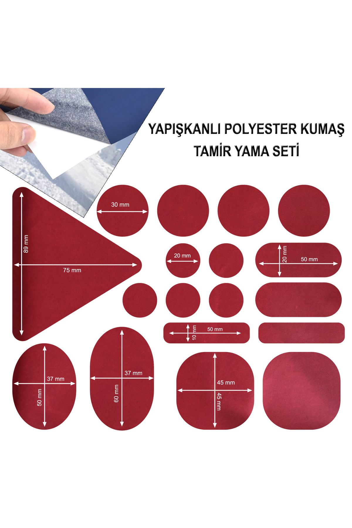 FIXALL ADHESIVE PRODUCTS Yapışkanlı Polyester Kumaş Mont Çadır Şemsiye Tamir Yaması 36 Adet Bordo