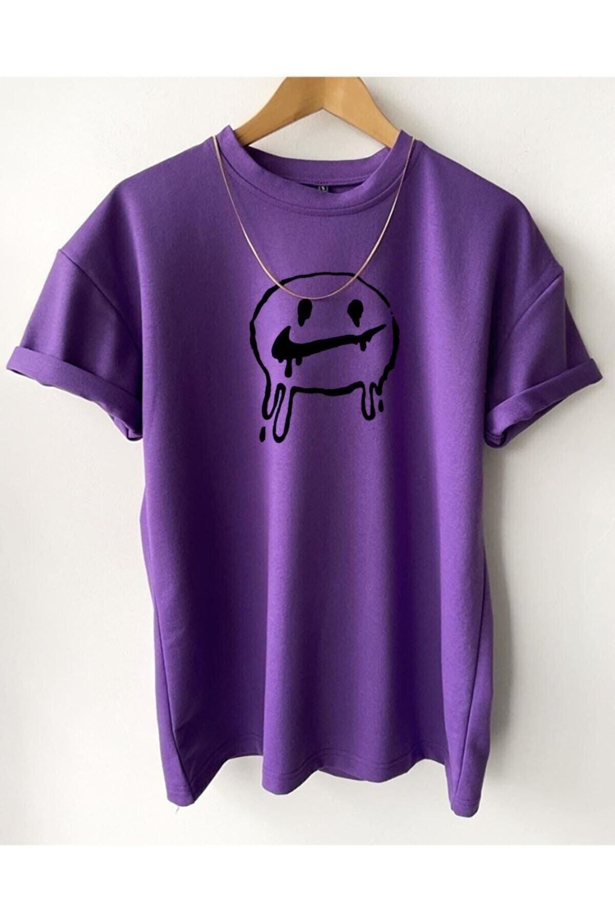 GIANTSTORE Erkek Mor Gülmeye Baskı Tshirt