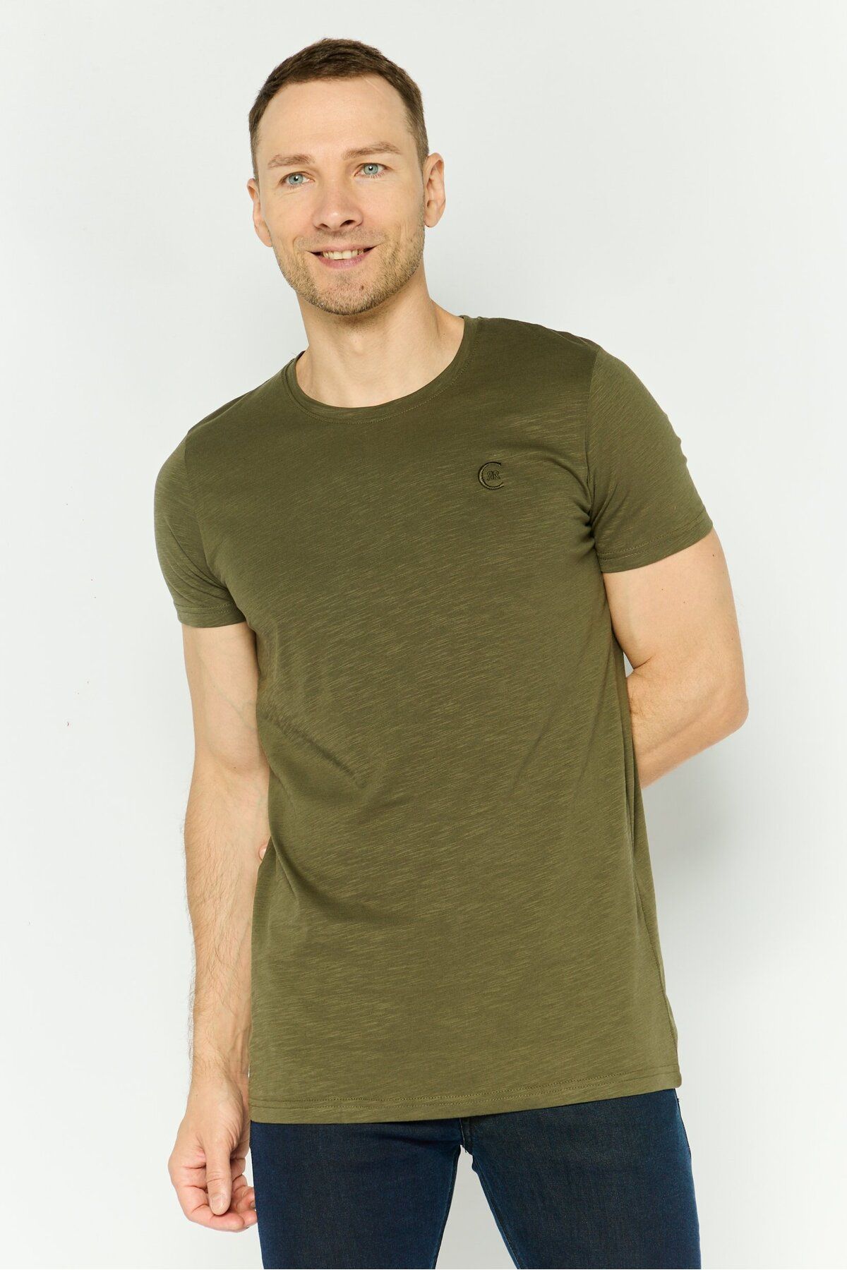 Cerruti 1881-Men Crew Neck Short Sleeve Embroidered Logo T Shirt, Olive 1